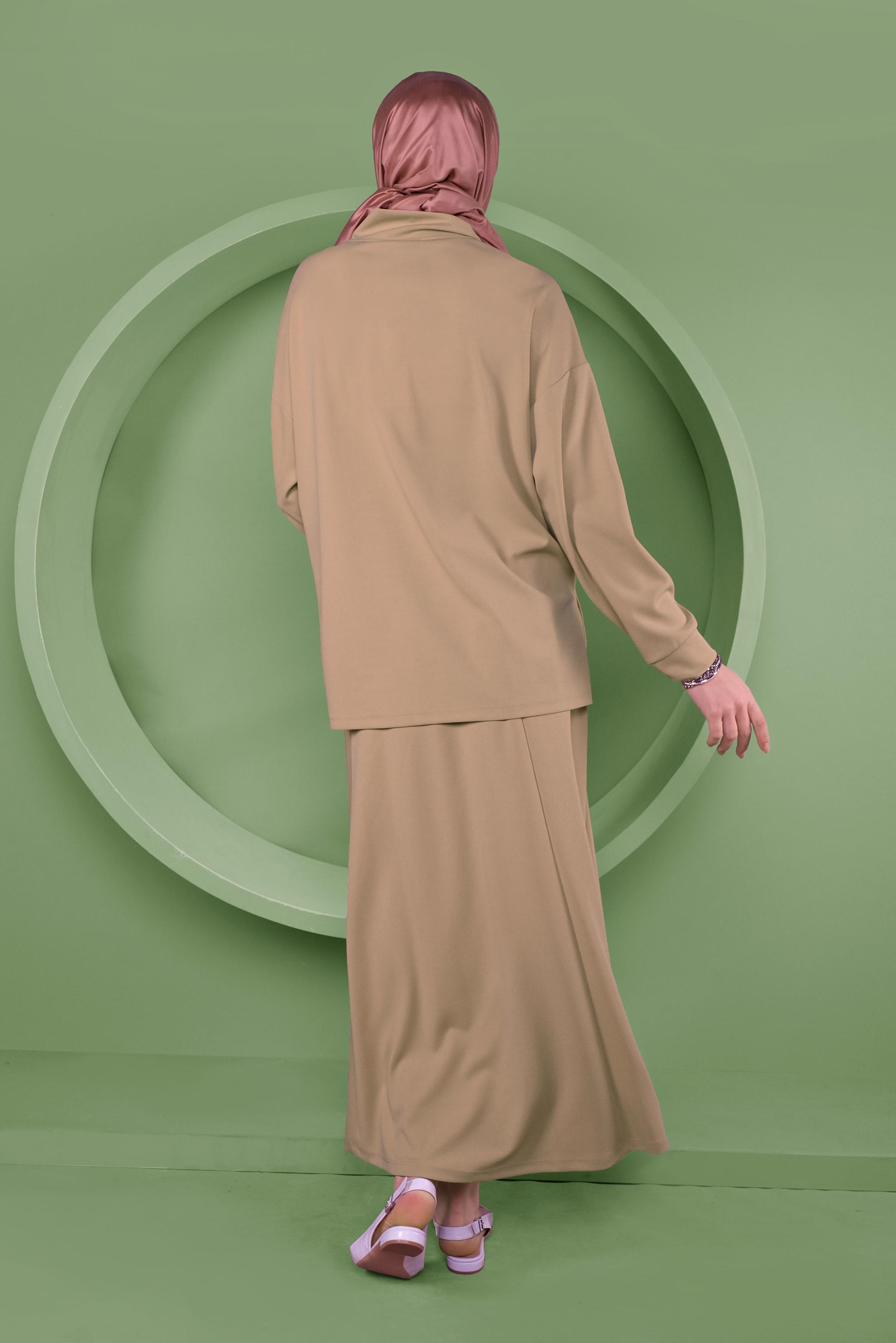 Hijab clothing BEIGE STONE PRINTED 2-PIECE SKIRT SUIT 41413 