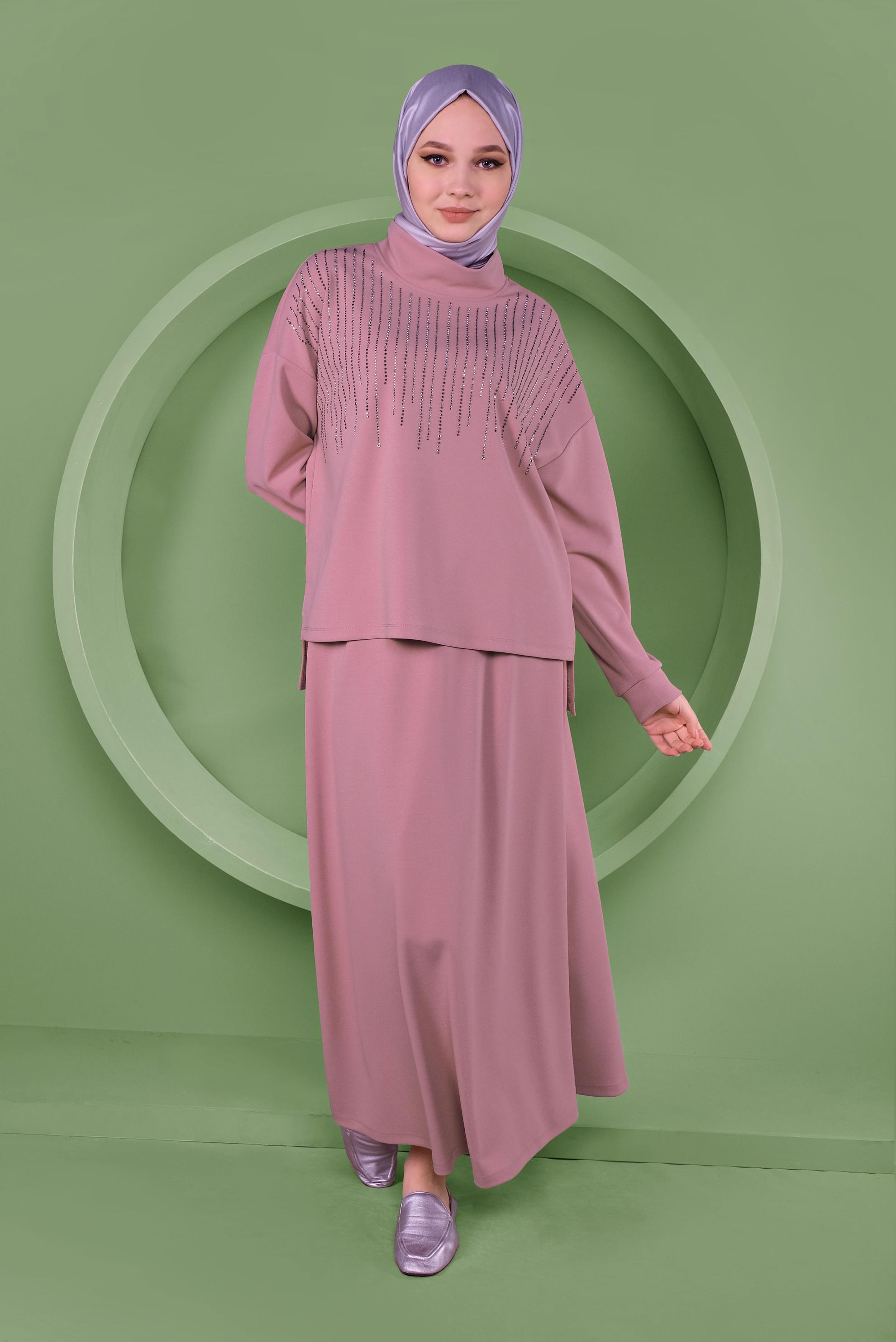 Hijab clothing POWDER STONE PRINTED 2-PIECE SKIRT SUIT 41413 