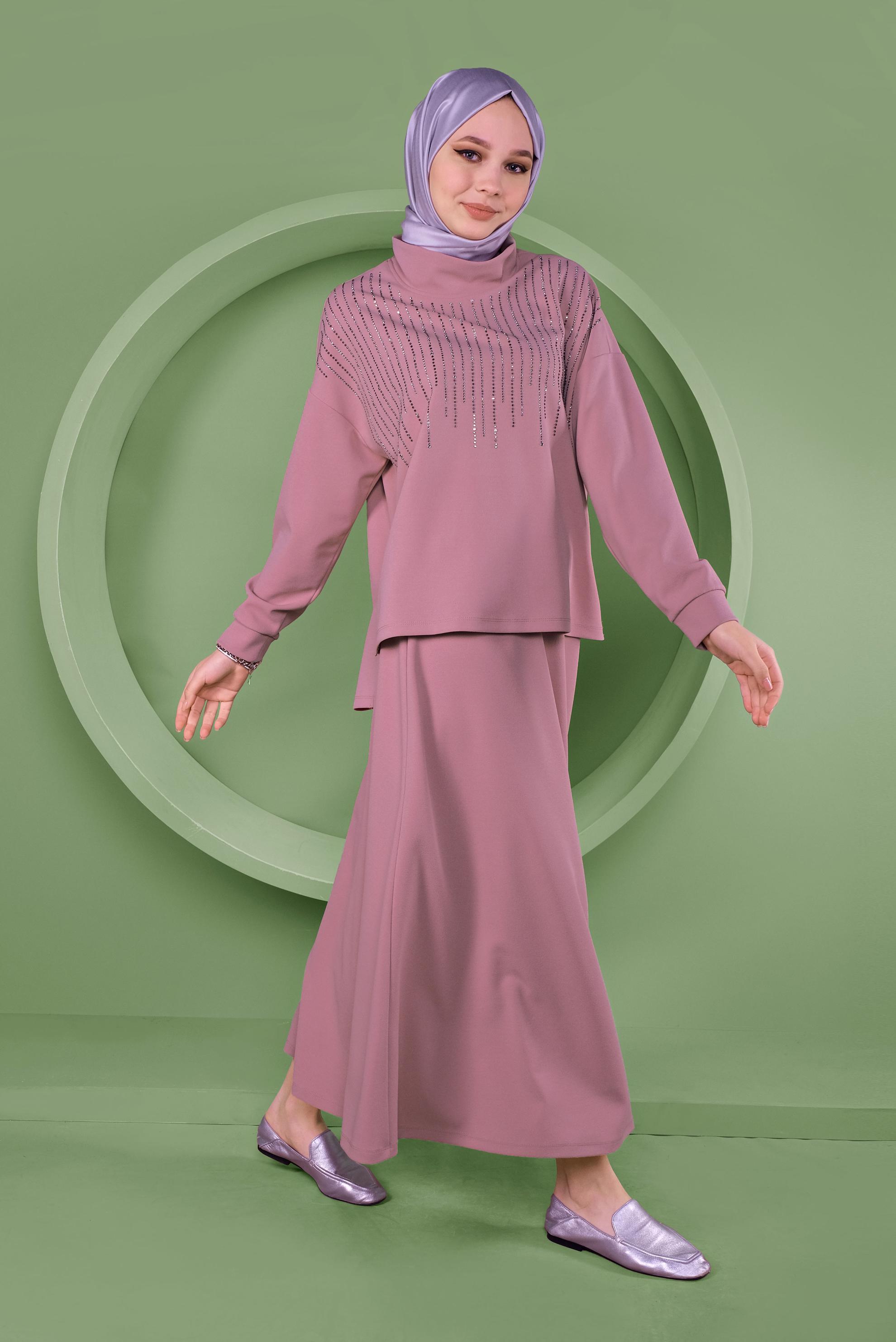 Hijab clothing POWDER STONE PRINTED 2-PIECE SKIRT SUIT 41413 