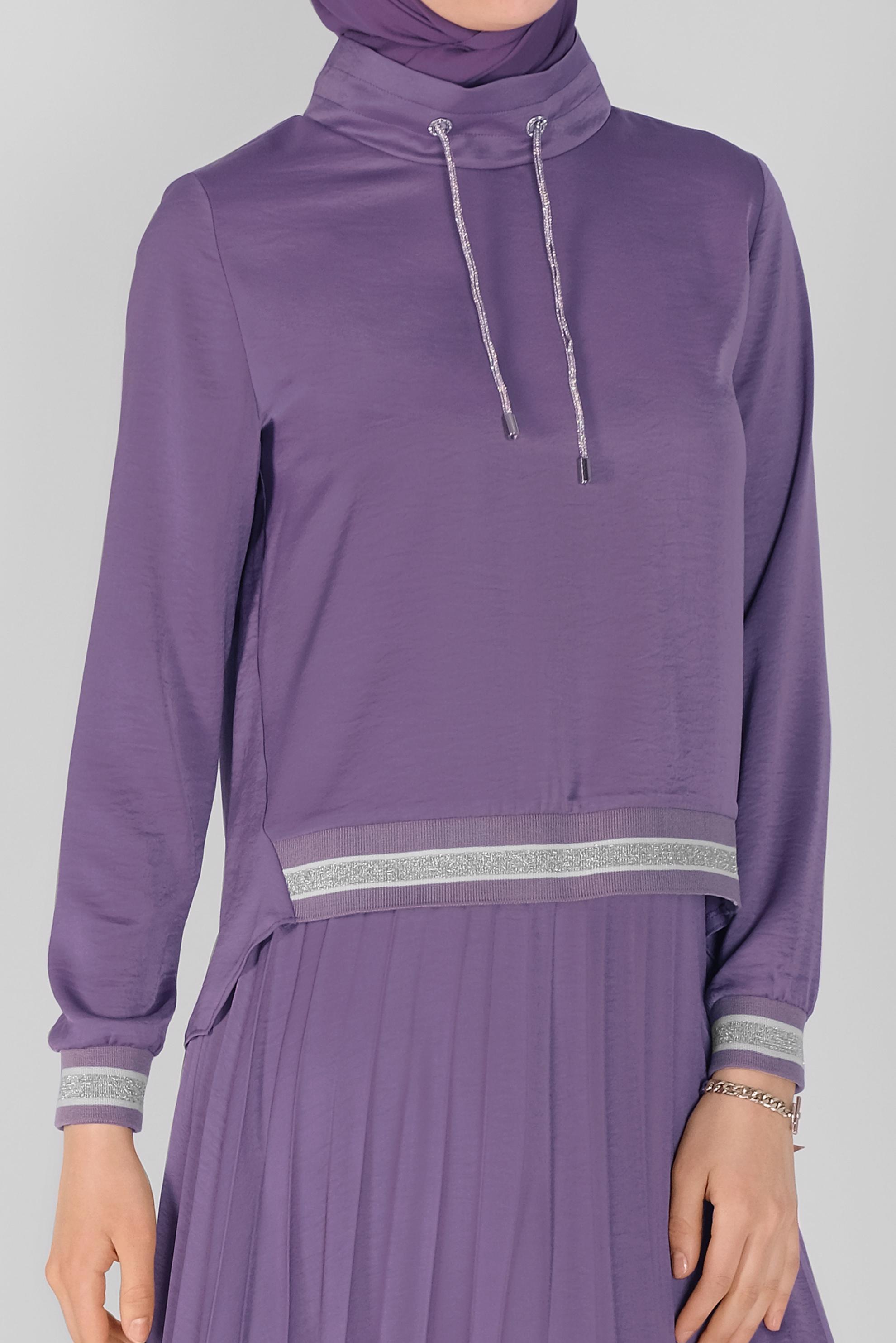 Tesettür giyim MOR RİBANA DETAYLI PİLİSE ETEKLİ İKİLİ TAKIM  41539