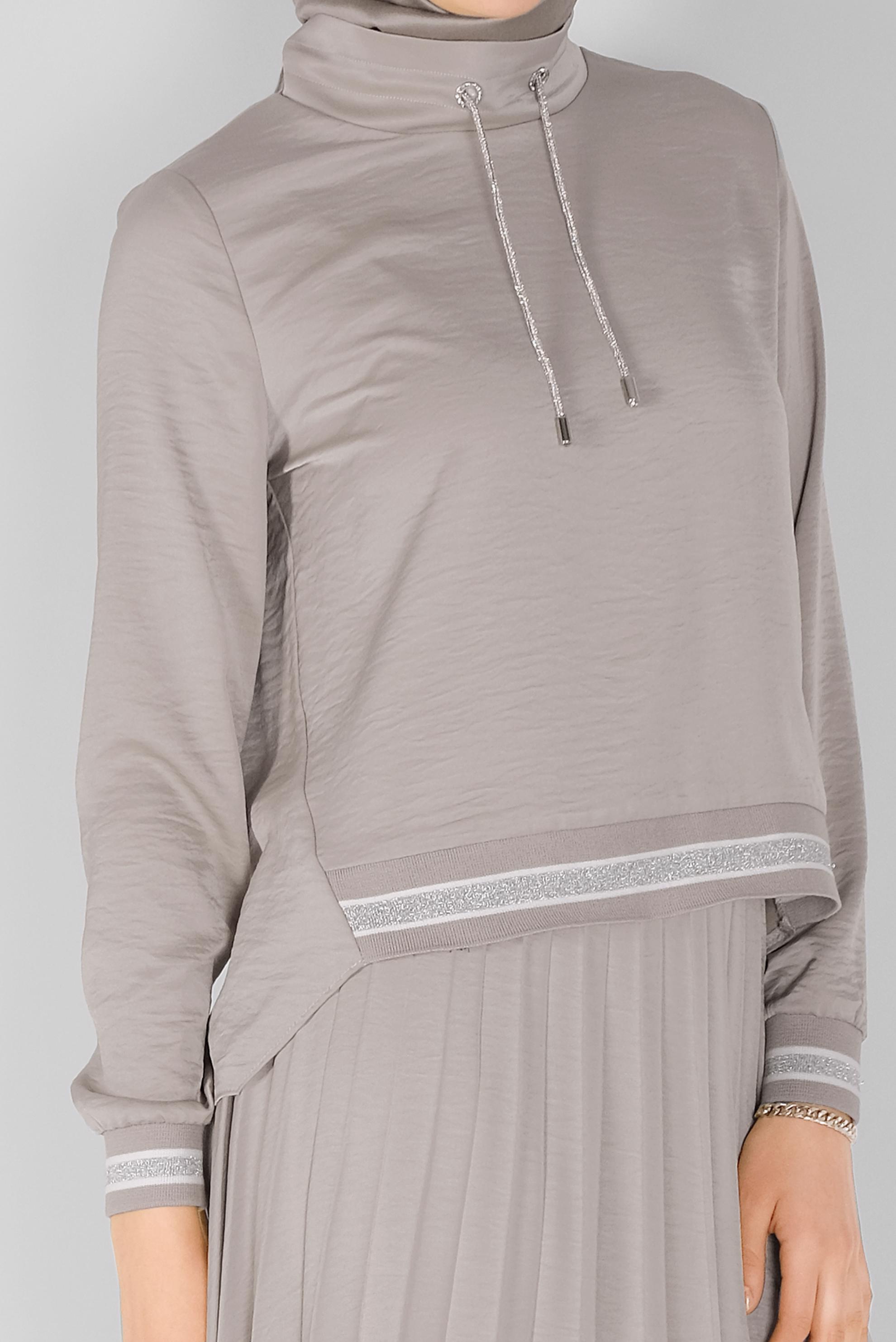 Tesettür giyim BEJ RİBANA DETAYLI PİLİSE ETEKLİ İKİLİ TAKIM  41539