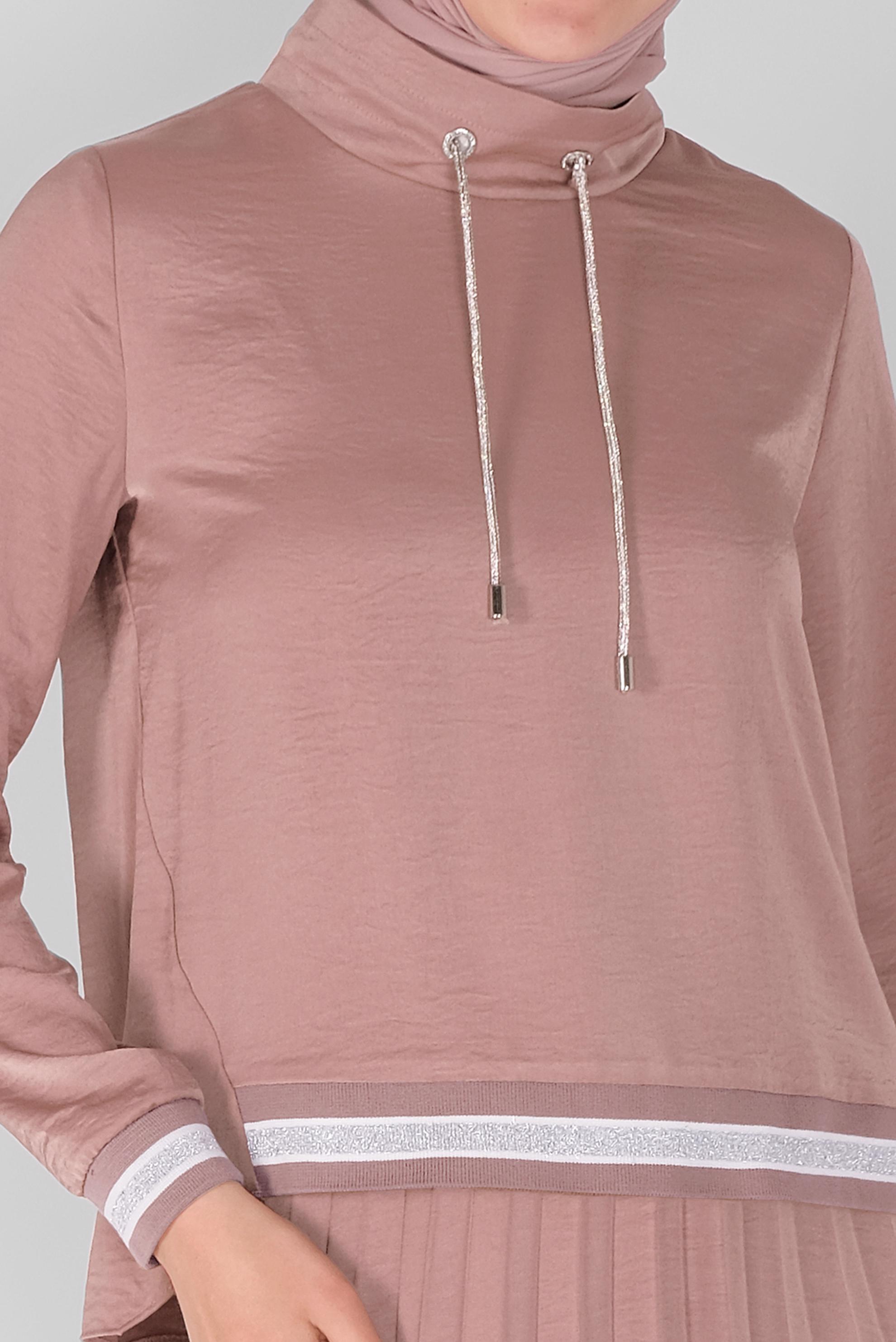 Tesettür giyim PUDRA RİBANA DETAYLI PİLİSE ETEKLİ İKİLİ TAKIM  41539