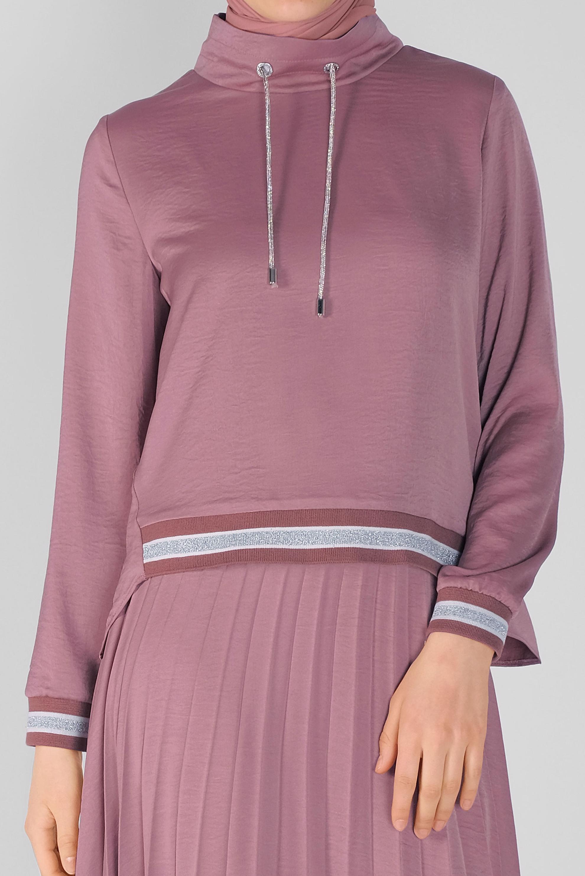 Tesettür giyim PEMBE RİBANA DETAYLI PİLİSE ETEKLİ İKİLİ TAKIM  41539