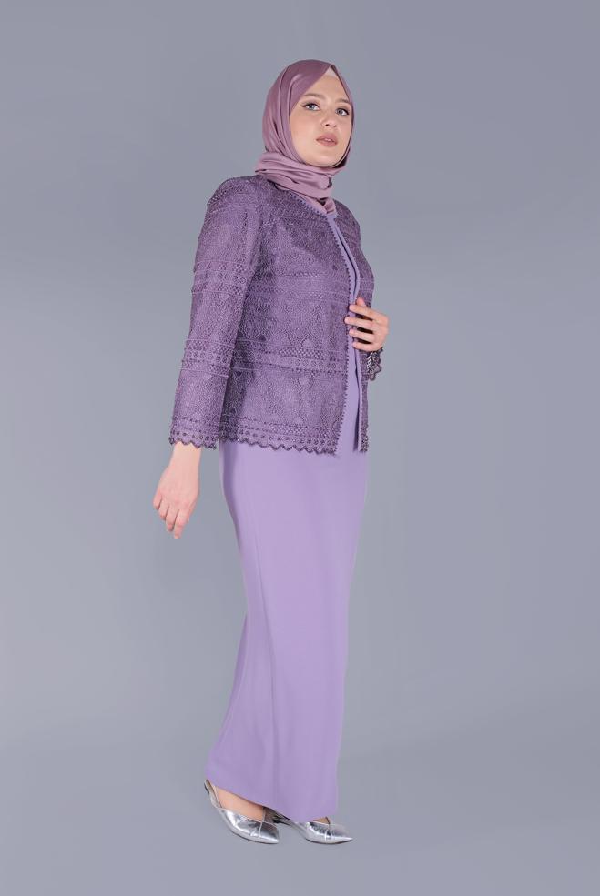 Vêtements hijab POURPRE COSTUME 2 PIÈCES À LACETS ET PERLES 30102 - ALVİNA