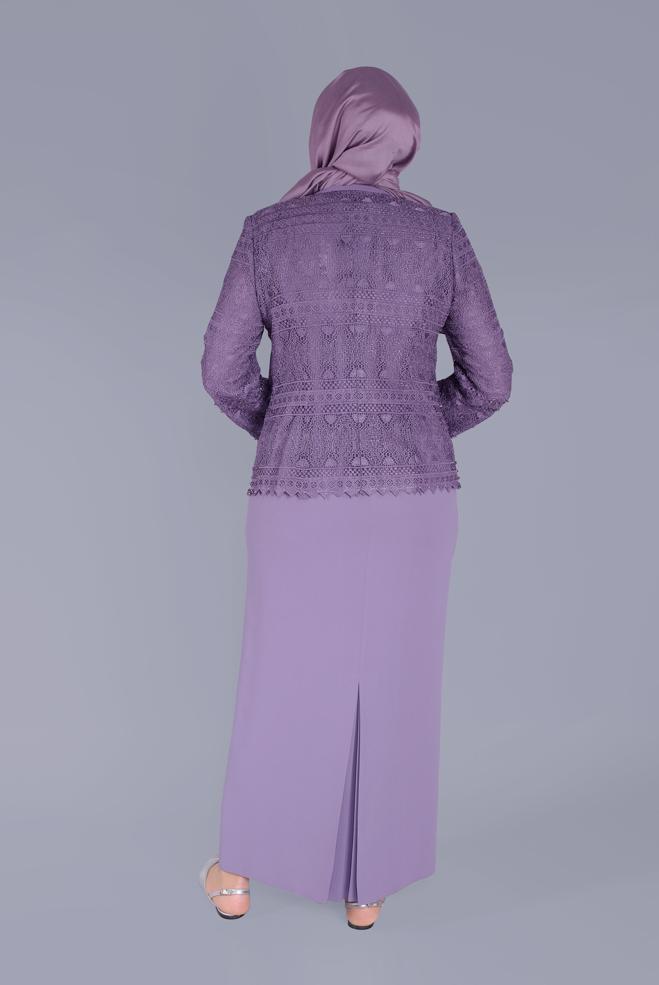 Vêtements hijab POURPRE COSTUME 2 PIÈCES À LACETS ET PERLES 30102 - ALVİNA