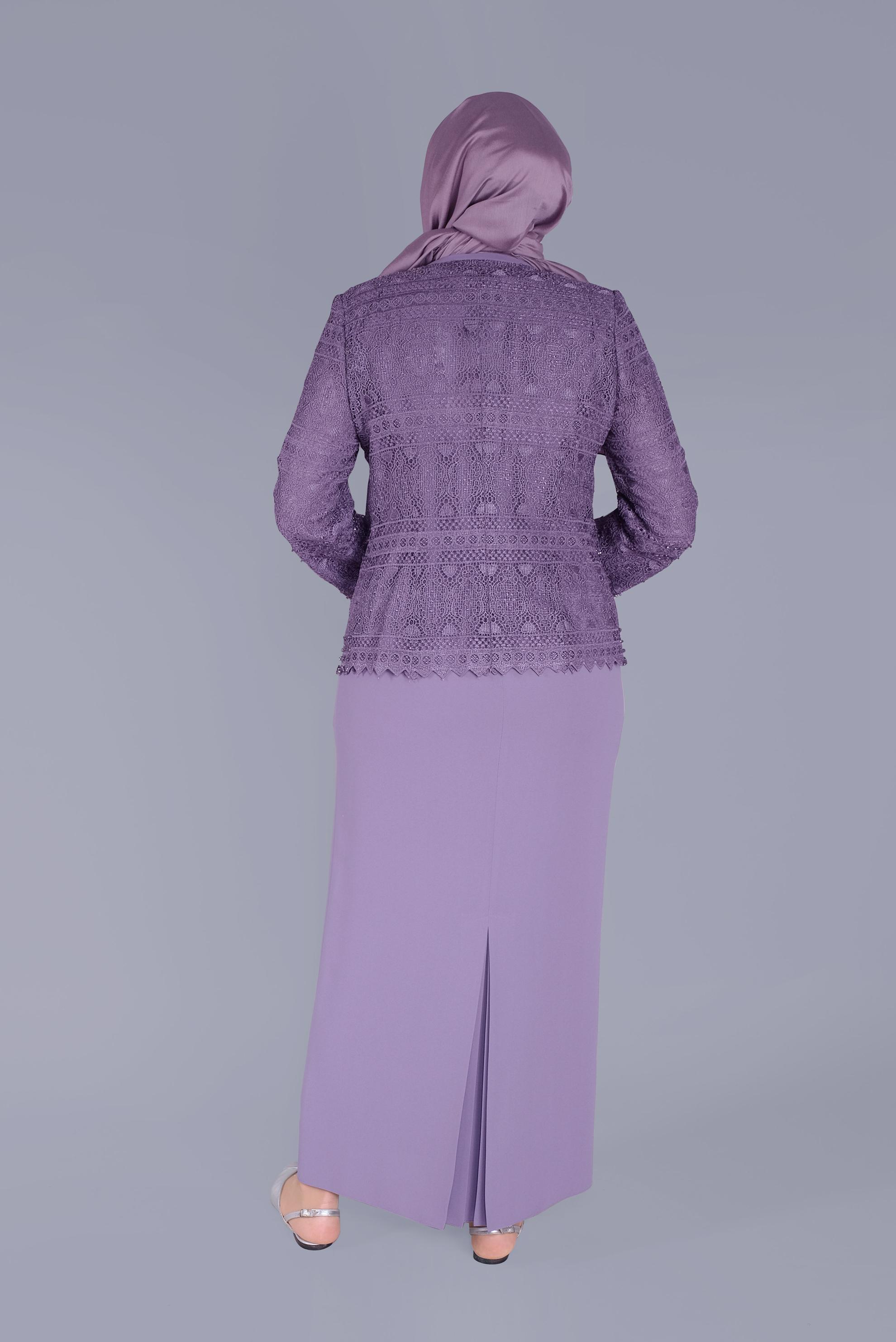 Hijab clothing PURPLE LACED BEADED 2-PIECE SUIT 30102 