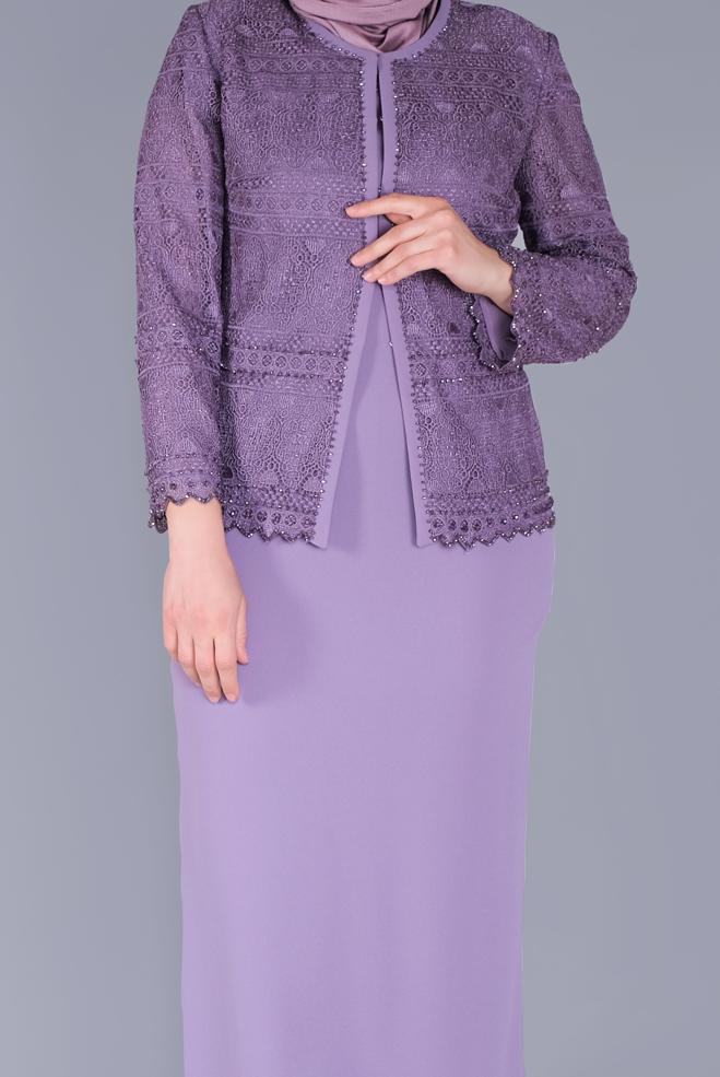 Vêtements hijab POURPRE COSTUME 2 PIÈCES À LACETS ET PERLES 30102 - ALVİNA