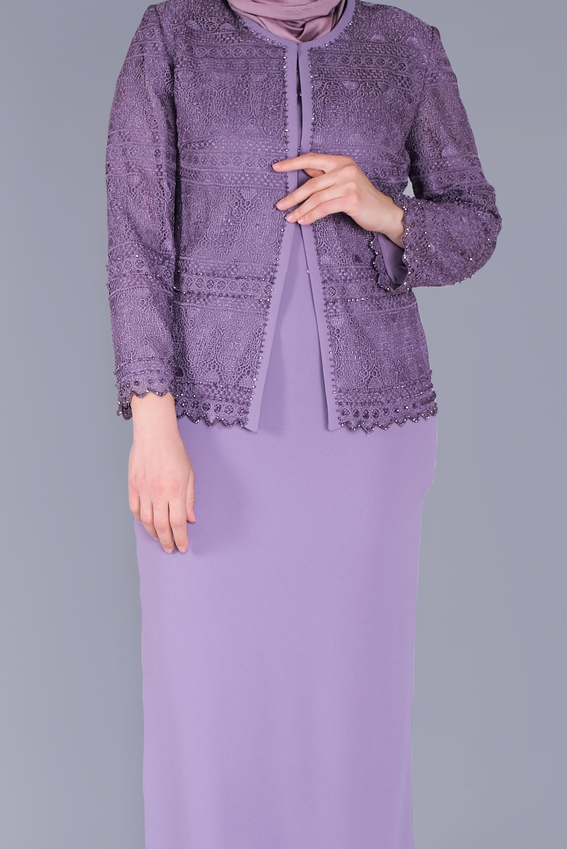 Hijab clothing PURPLE LACED BEADED 2-PIECE SUIT 30102 