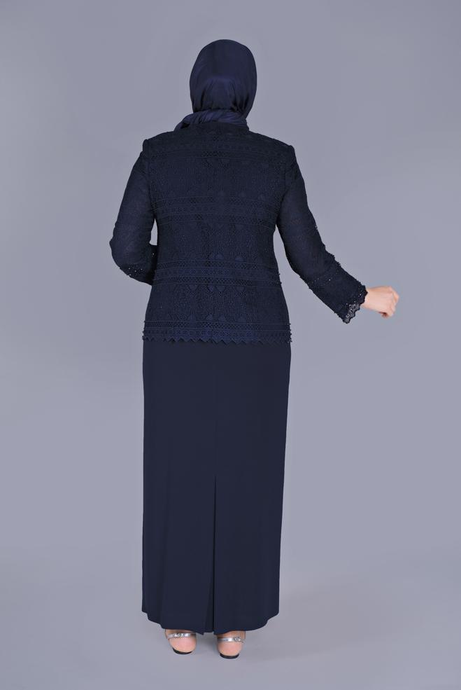 Vêtements hijab BLEU MARINE COSTUME 2 PIÈCES À LACETS ET PERLES 30102 - ALVİNA