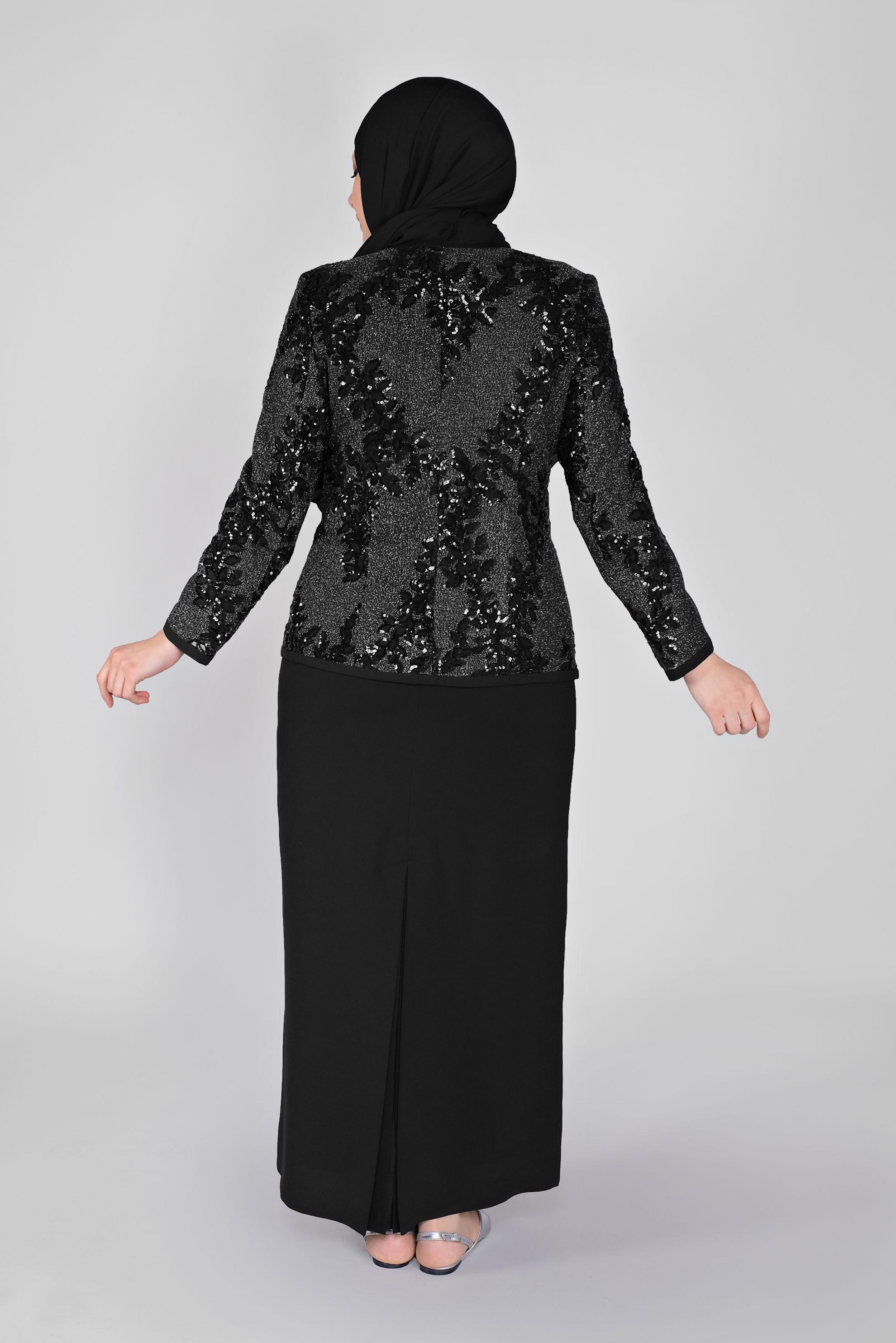 Tesettür giyim SİYAH PULLU CEKETLİ İKİLİ ELBİSELİ TAKIM 30103 