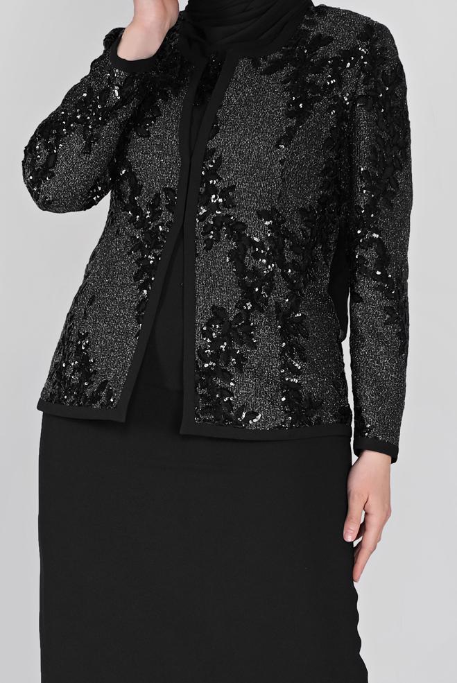 Vêtements hijab NOIR COSTUME 2 PIÈCES À PAILLETTES AVEC VESTE 30103 - ALVİNA