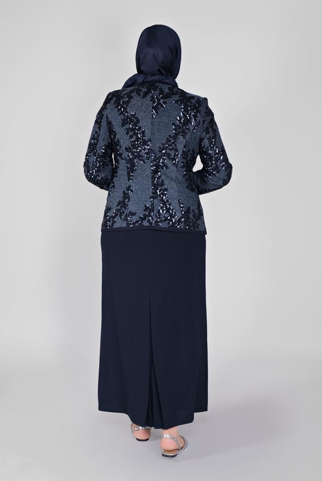 Vêtements hijab BLEU MARINE COSTUME 2 PIÈCES À PAILLETTES AVEC VESTE 30103 - ALVİNA
