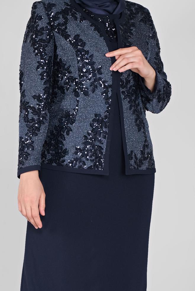 Vêtements hijab BLEU MARINE COSTUME 2 PIÈCES À PAILLETTES AVEC VESTE 30103 - ALVİNA