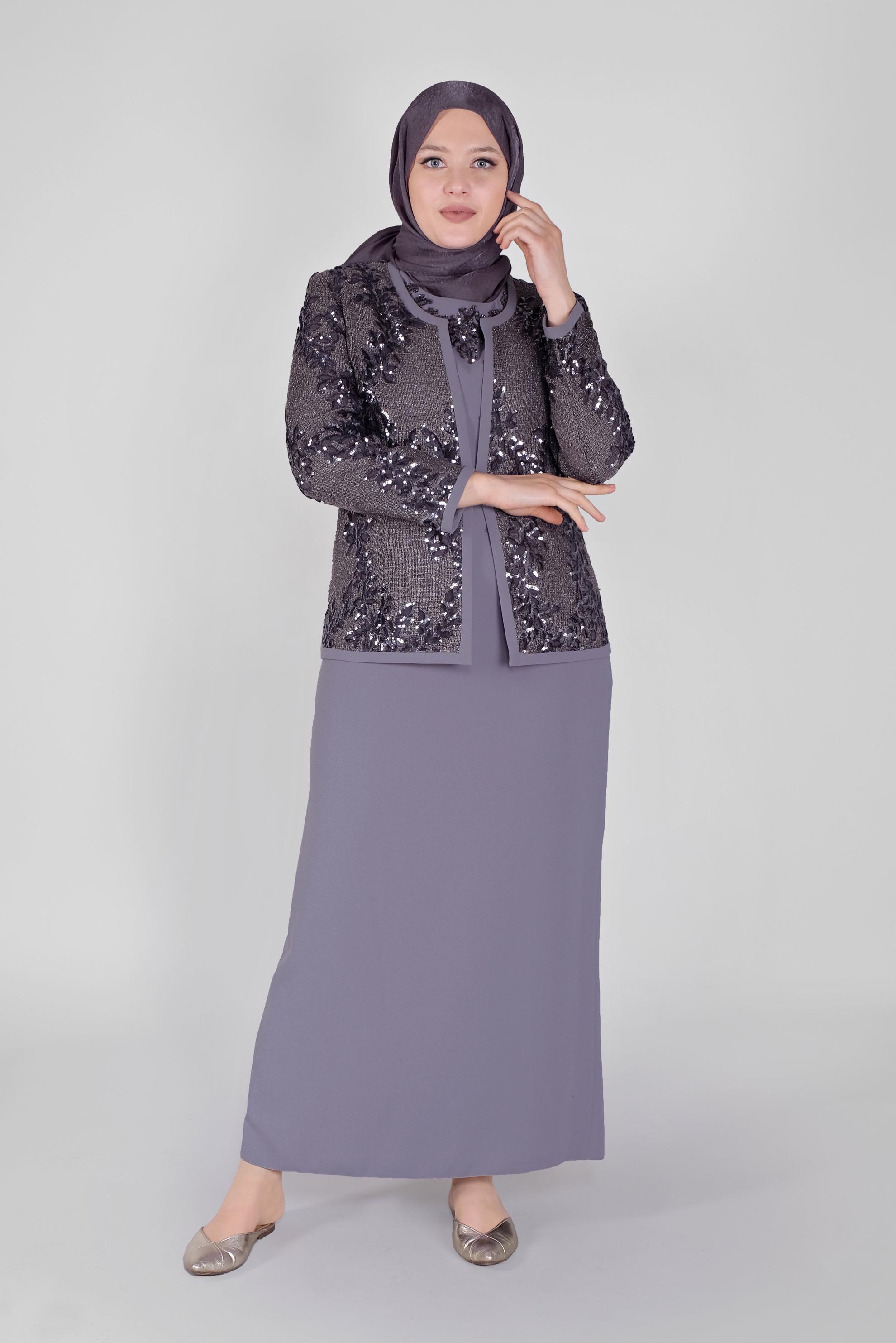 Vêtements hijab POURPRE COSTUME 2 PIÈCES À PAILLETTES AVEC VESTE 30103