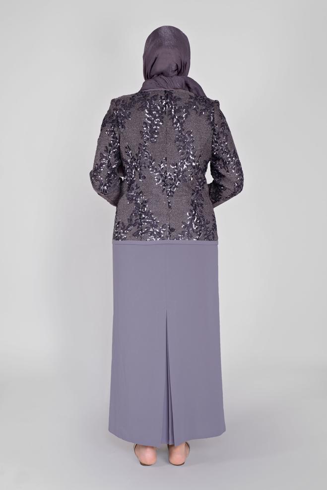 Vêtements hijab POURPRE COSTUME 2 PIÈCES À PAILLETTES AVEC VESTE 30103 - ALVİNA