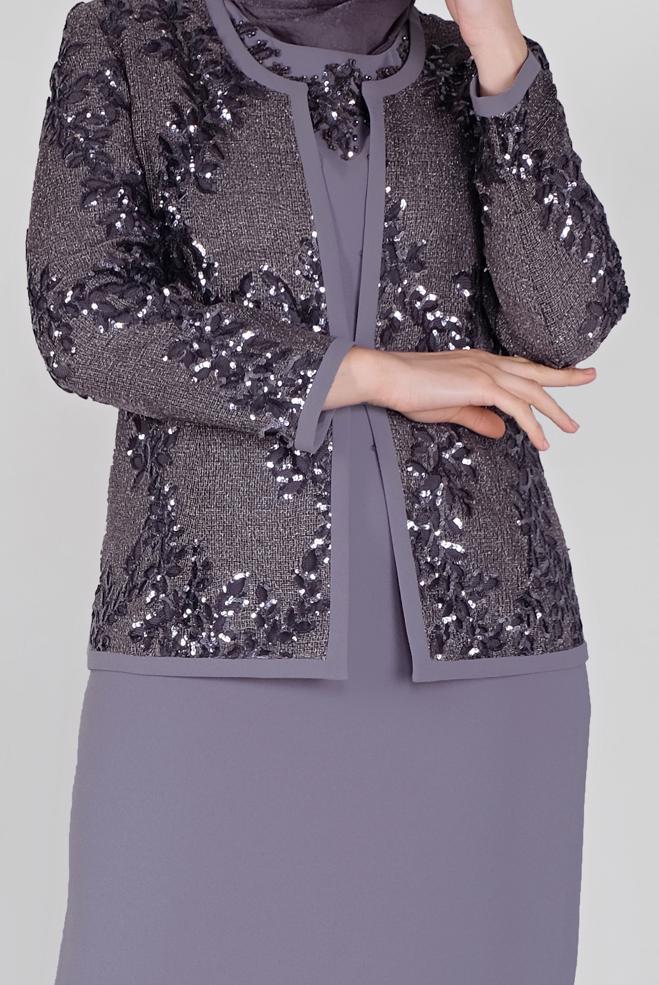 Vêtements hijab POURPRE COSTUME 2 PIÈCES À PAILLETTES AVEC VESTE 30103 - ALVİNA