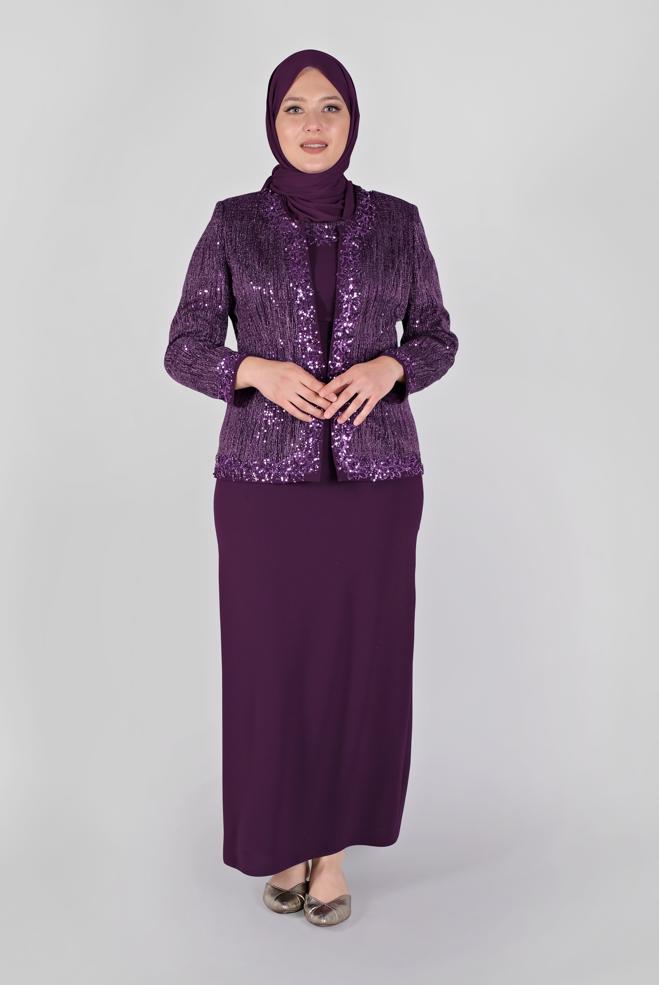 Vêtements hijab PRUNE COSTUME À PAILLETTES AVEC ROBE 30105 - ALVİNA