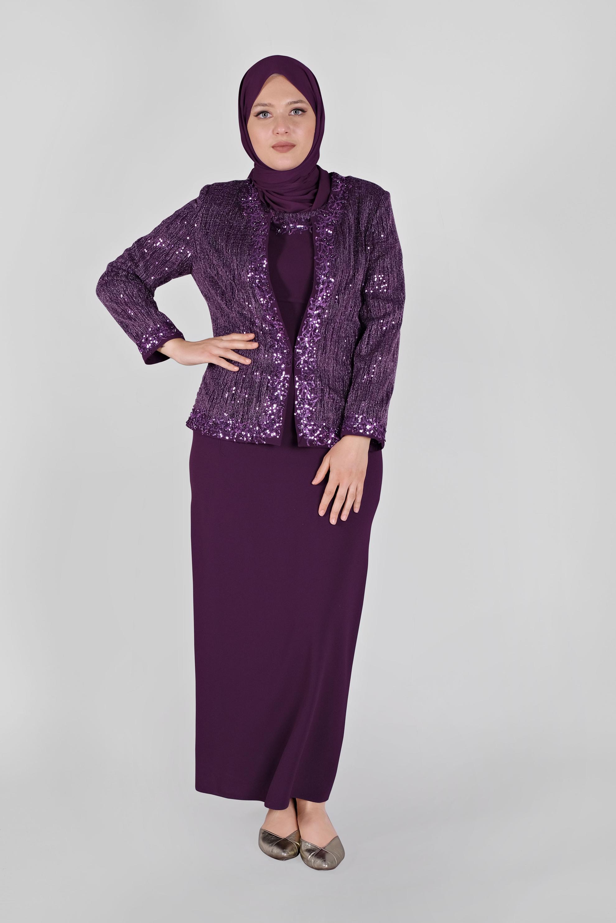 Vêtements hijab PRUNE COSTUME À PAILLETTES AVEC ROBE 30105