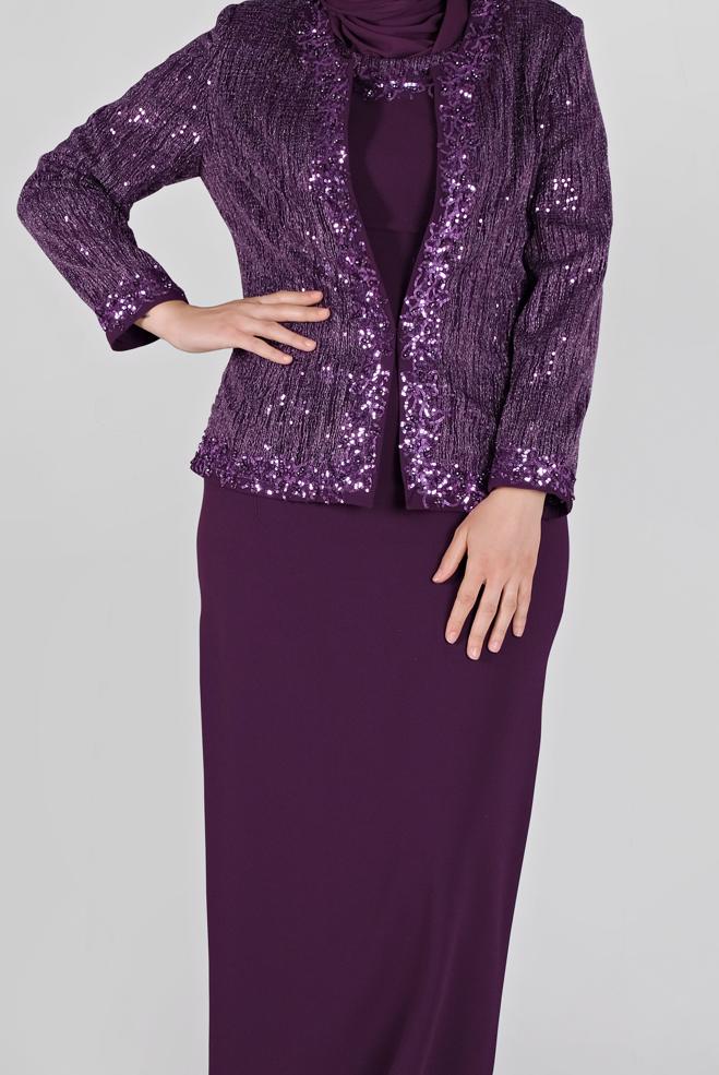 Vêtements hijab PRUNE COSTUME À PAILLETTES AVEC ROBE 30105 - ALVİNA