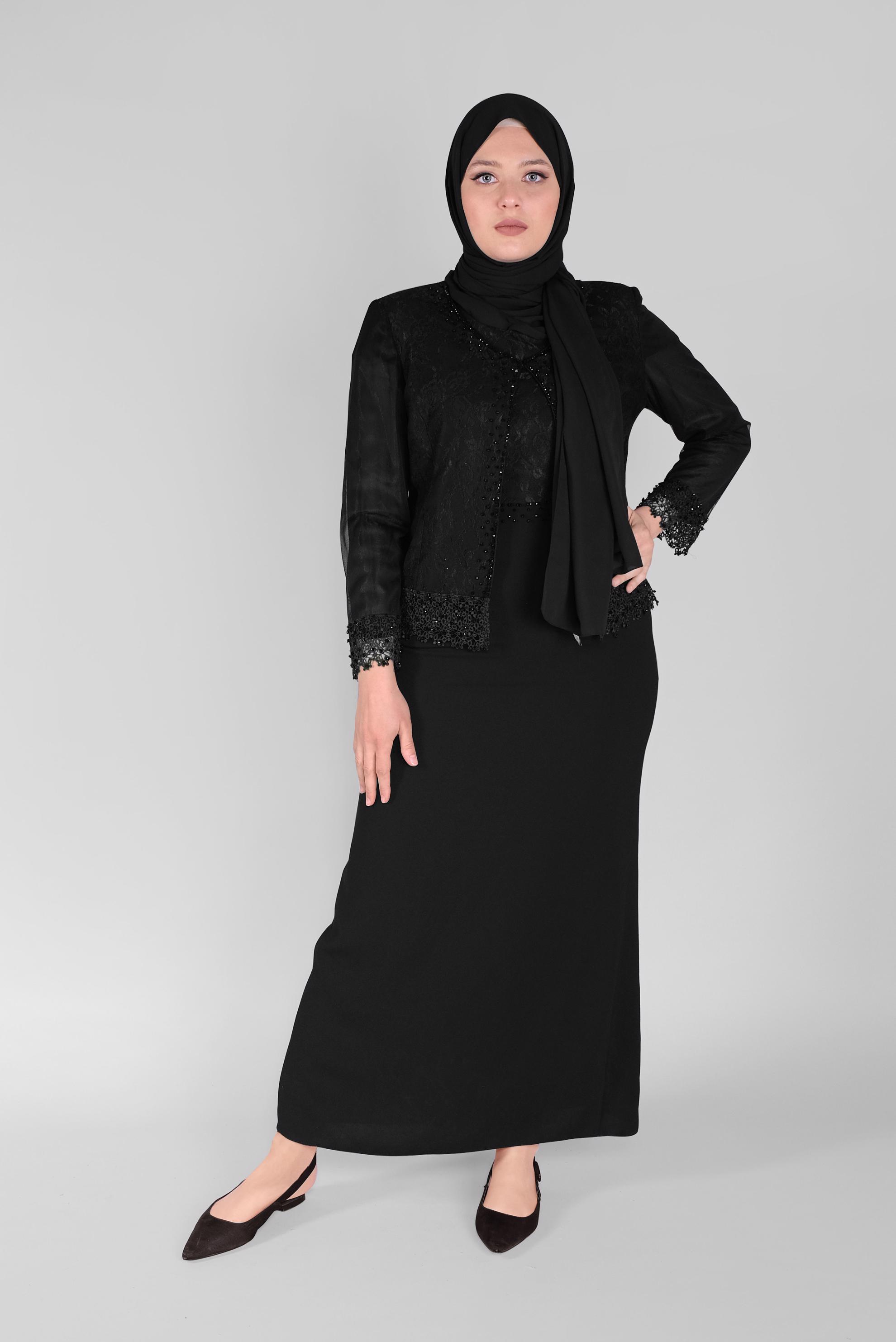 Hijab clothing BLACK BEADED LACE SUIT WITH DRESS 30109 