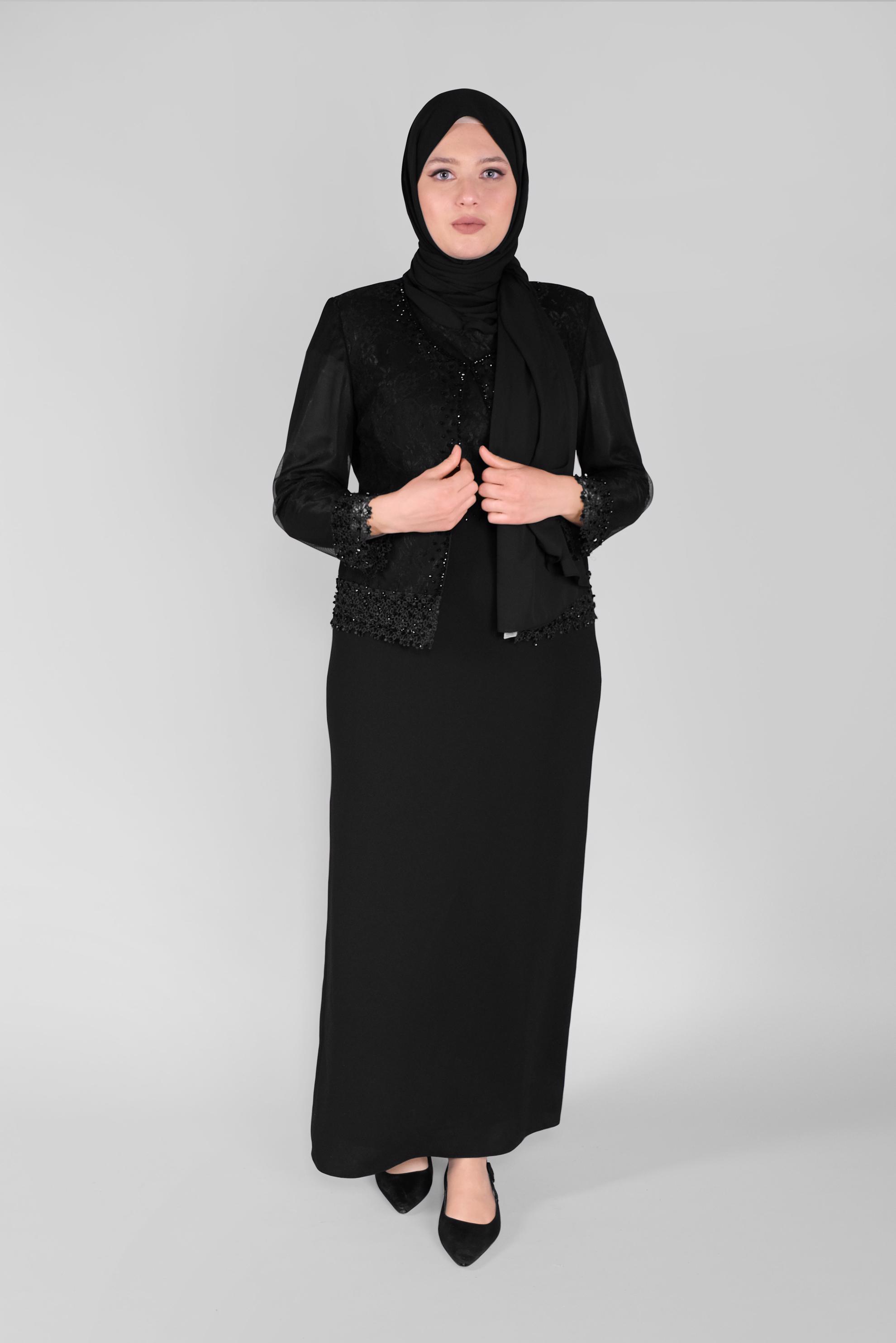 Hijab clothing BLACK BEADED LACE SUIT WITH DRESS 30109 