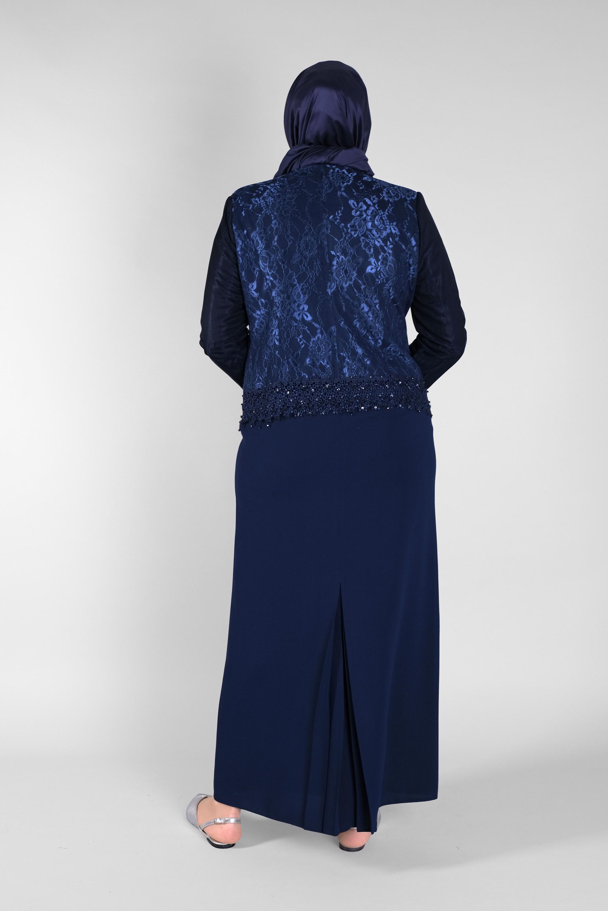 Hijab clothing NAVY BLUE BEADED LACE SUIT WITH DRESS 30109 