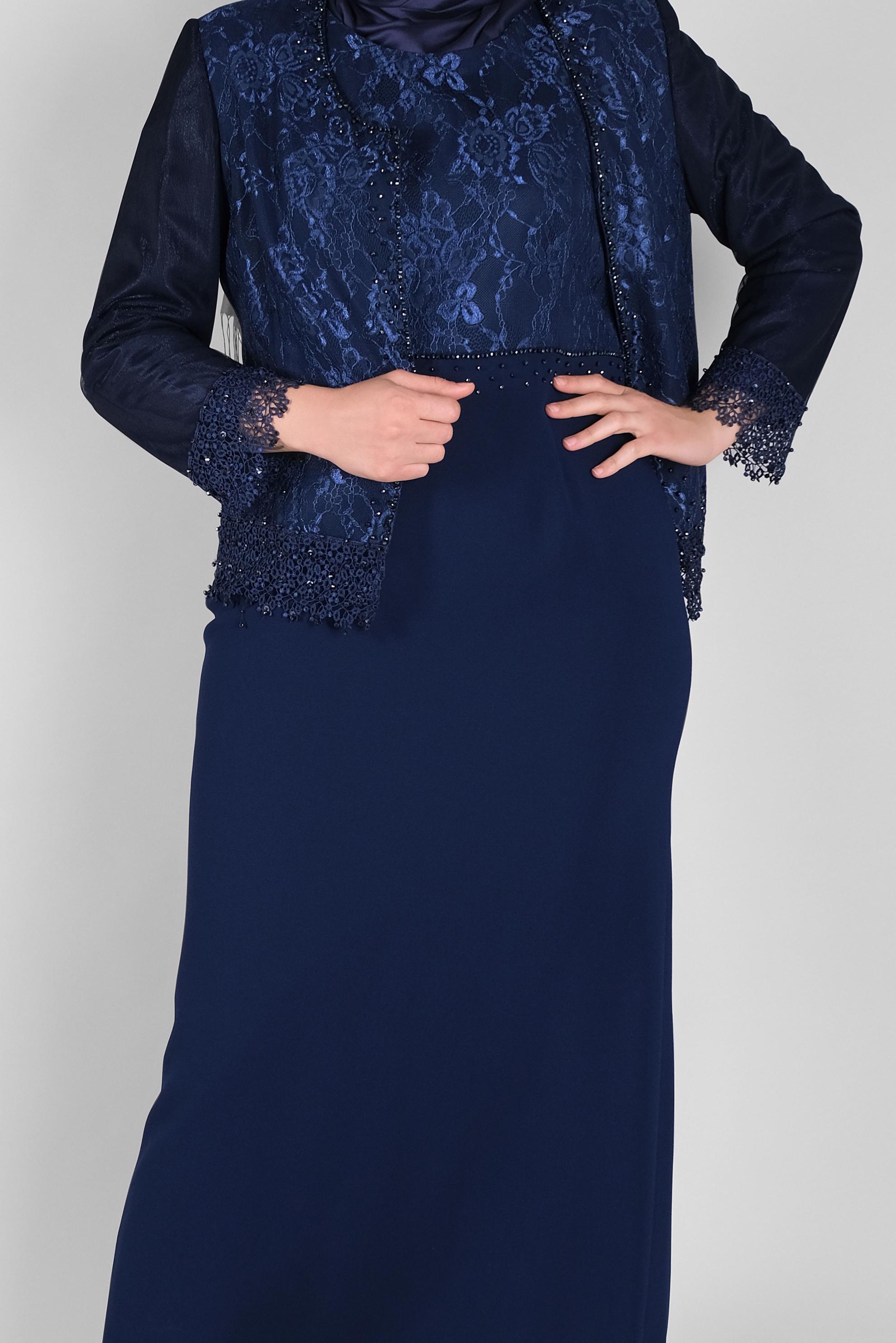 Hijab clothing NAVY BLUE BEADED LACE SUIT WITH DRESS 30109 
