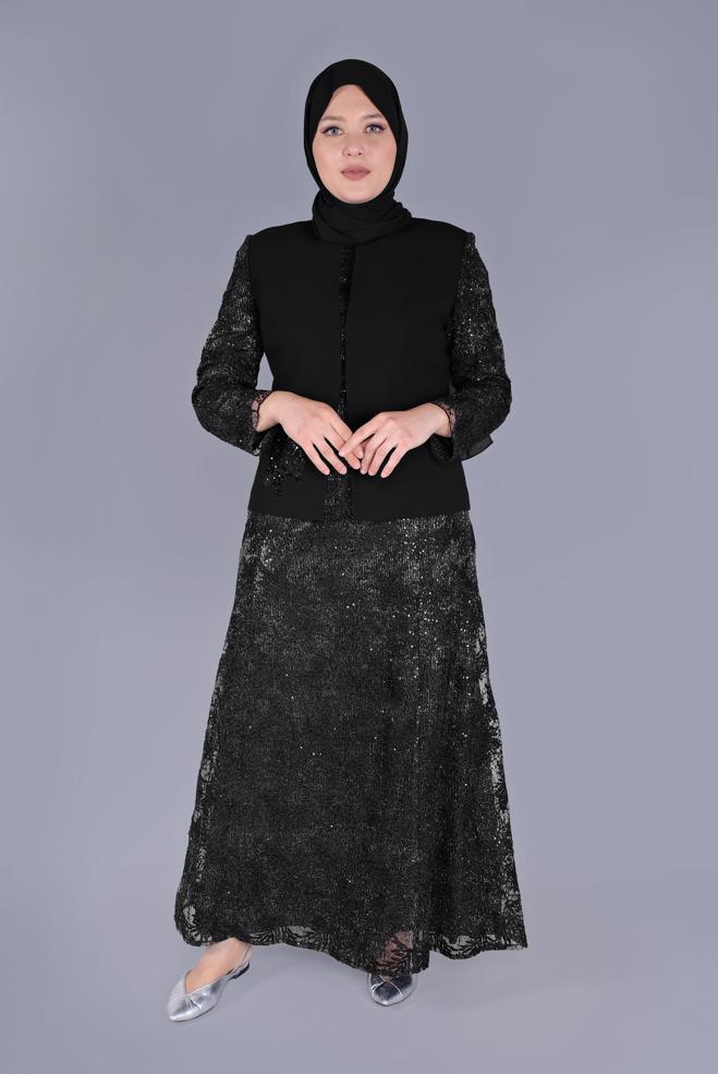 Vêtements hijab NOIR COSTUME TULLE 2 PIÈCES 30110 - ALVİNA