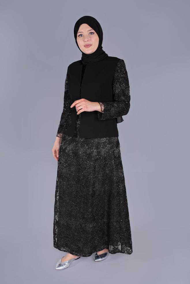 Vêtements hijab NOIR COSTUME TULLE 2 PIÈCES 30110 - ALVİNA