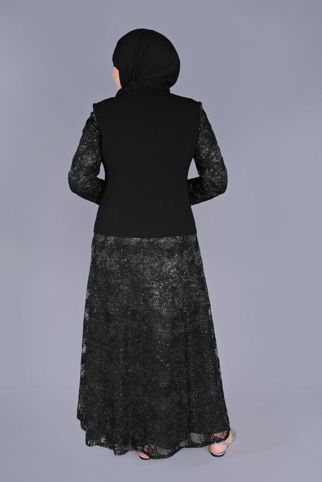 Vêtements hijab NOIR COSTUME TULLE 2 PIÈCES 30110 - ALVİNA