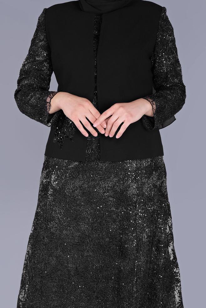 Vêtements hijab NOIR COSTUME TULLE 2 PIÈCES 30110 - ALVİNA