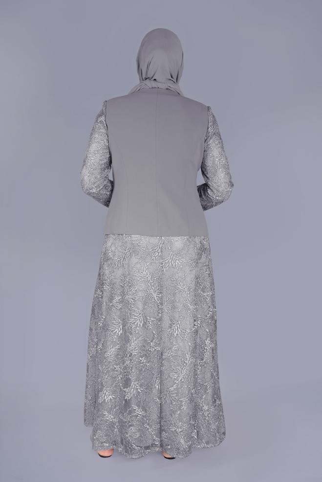 Vêtements hijab GRIS COSTUME TULLE 2 PIÈCES 30110 - ALVİNA