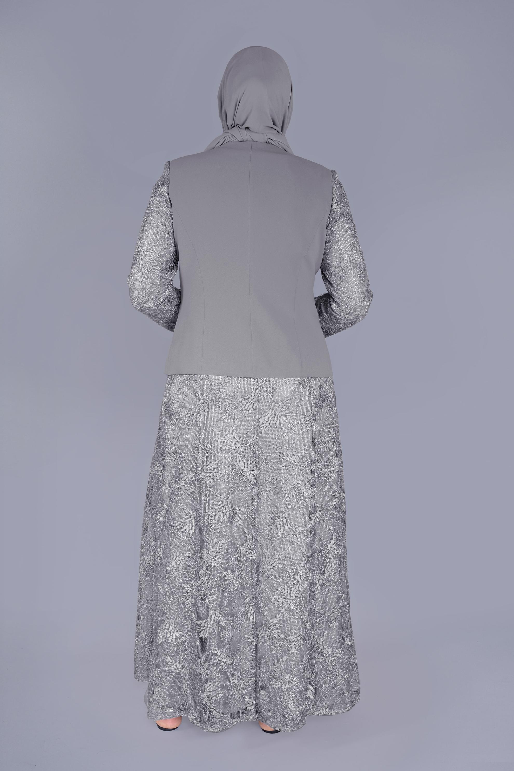 Hijab clothing GREY 2-PIECE TULLE SUIT 30110 