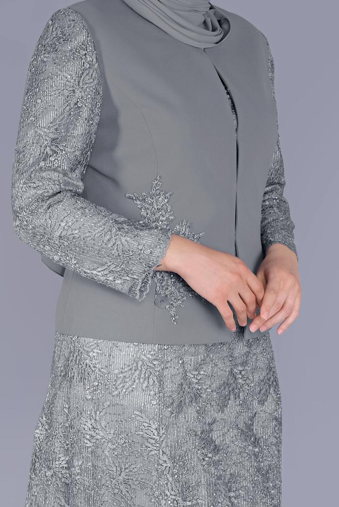Vêtements hijab GRIS COSTUME TULLE 2 PIÈCES 30110 - ALVİNA