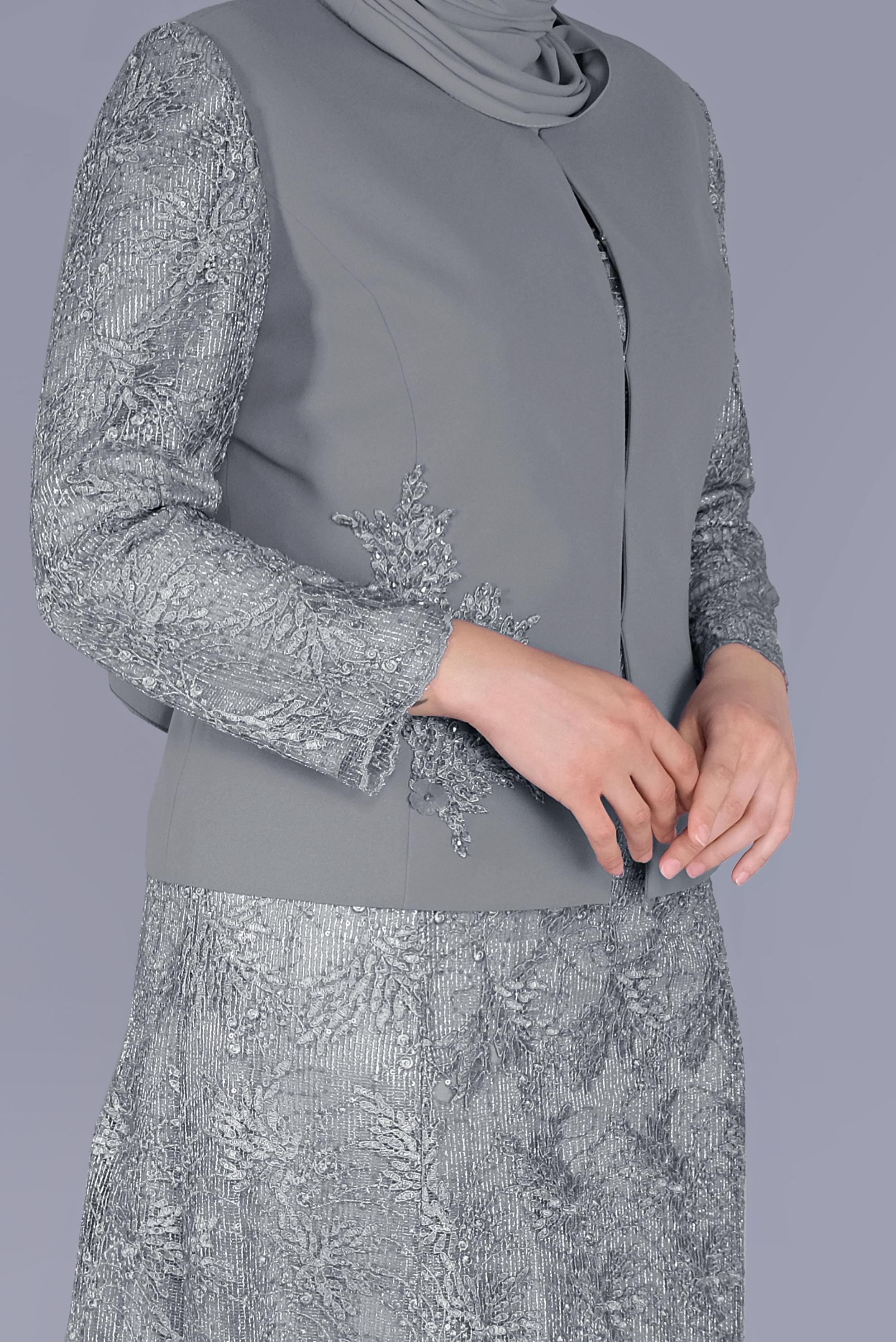 Hijab clothing GREY 2-PIECE TULLE SUIT 30110 