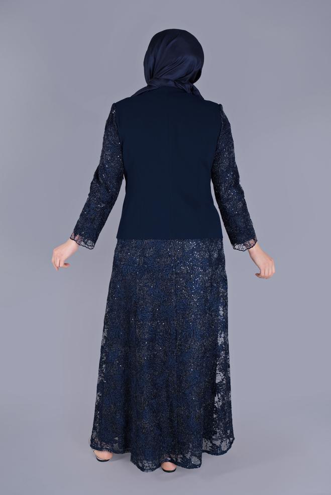Hijab clothing NAVY BLUE 2-PIECE TULLE SUIT 30110  - ALVİNA