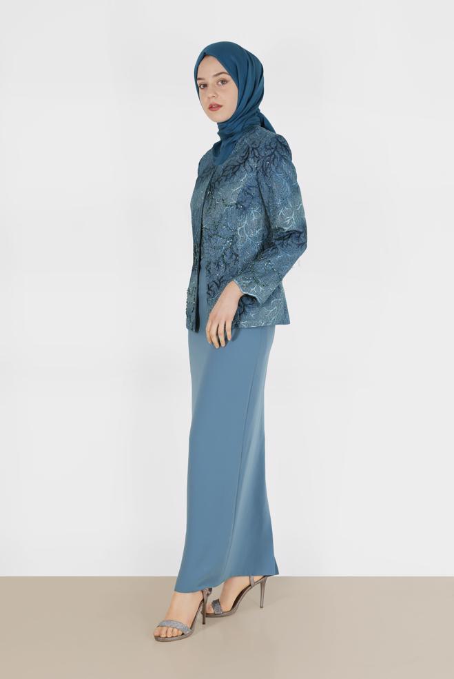 Hijab clothing NAVY BLUE BEADED 2-PIECE DRESS SUIT 30118  - ALVİNA