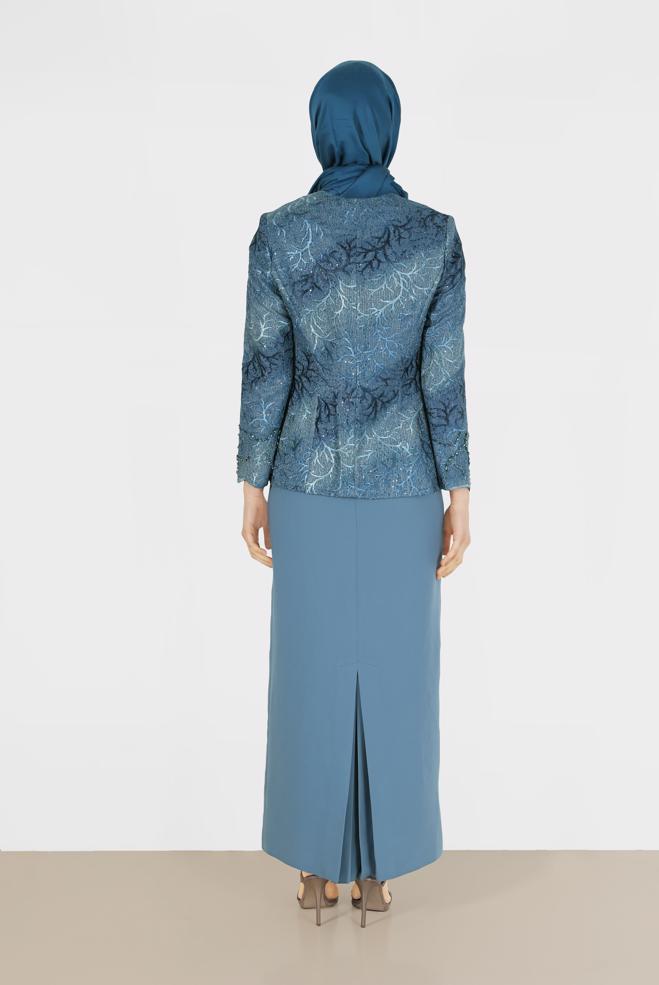 Hijab clothing NAVY BLUE BEADED 2-PIECE DRESS SUIT 30118  - ALVİNA