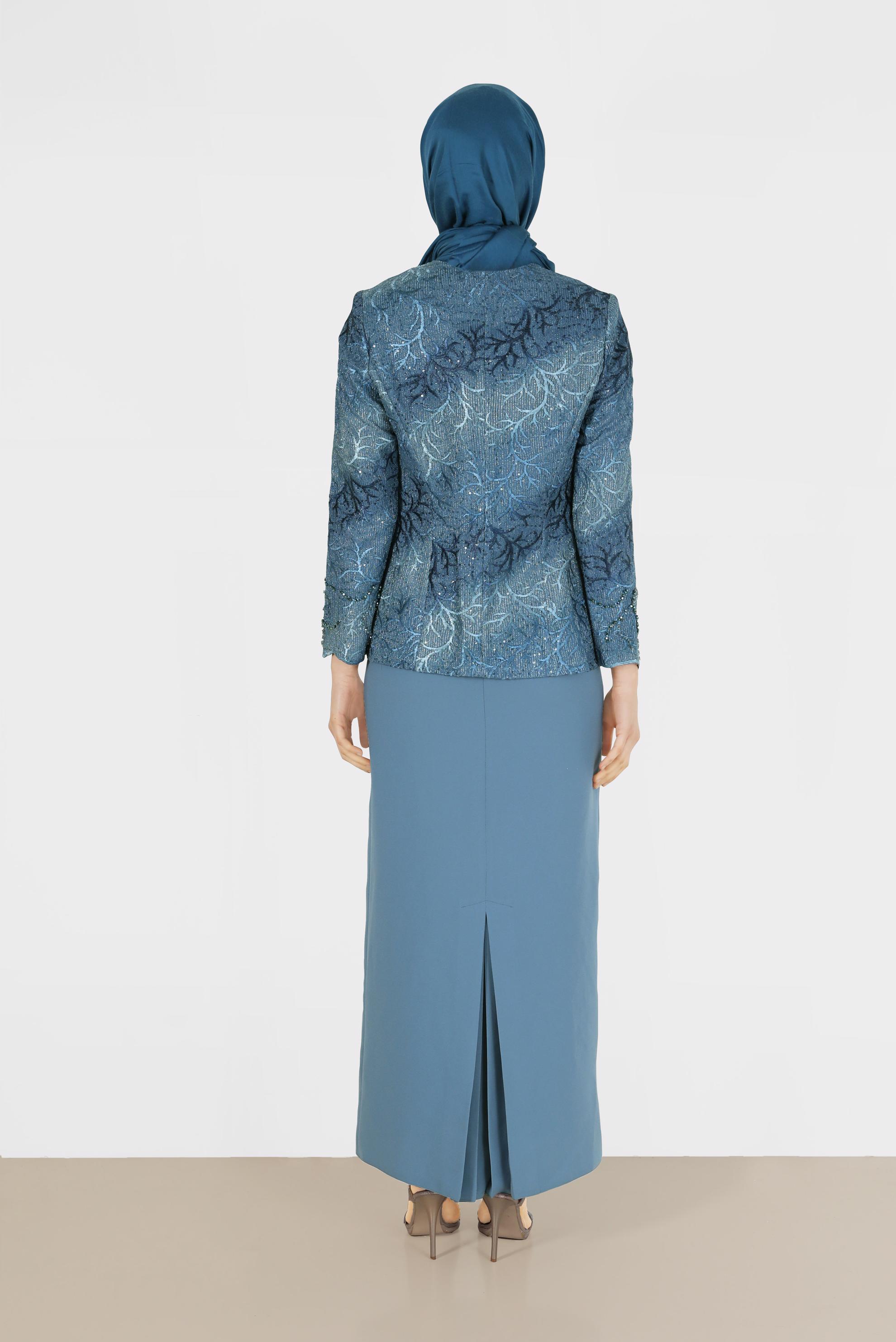 Tesettür giyim LACİVERT BONCUKLU İKİLİ ELBİSELİ TAKIM 30118 