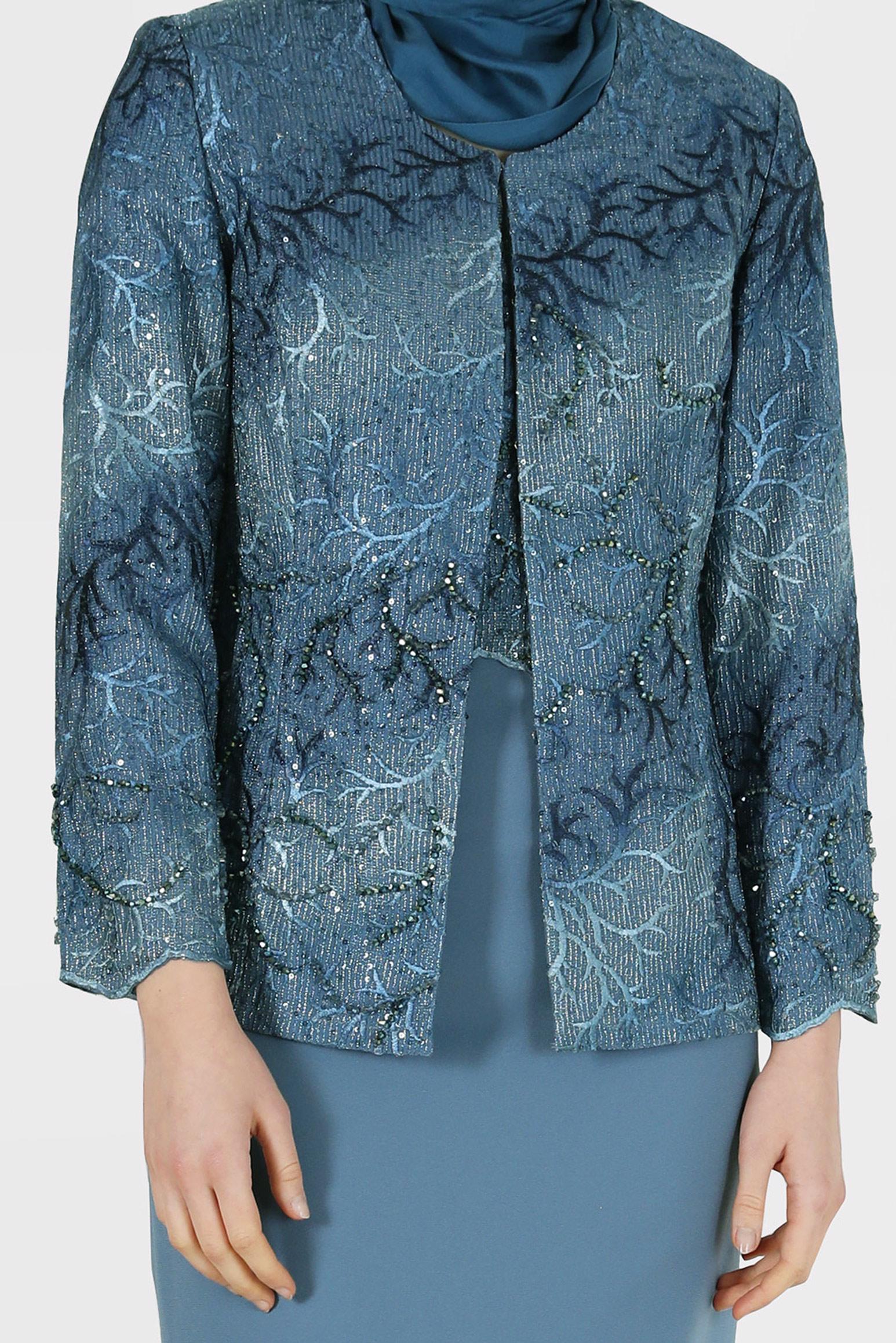 Tesettür giyim LACİVERT BONCUKLU İKİLİ ELBİSELİ TAKIM 30118 