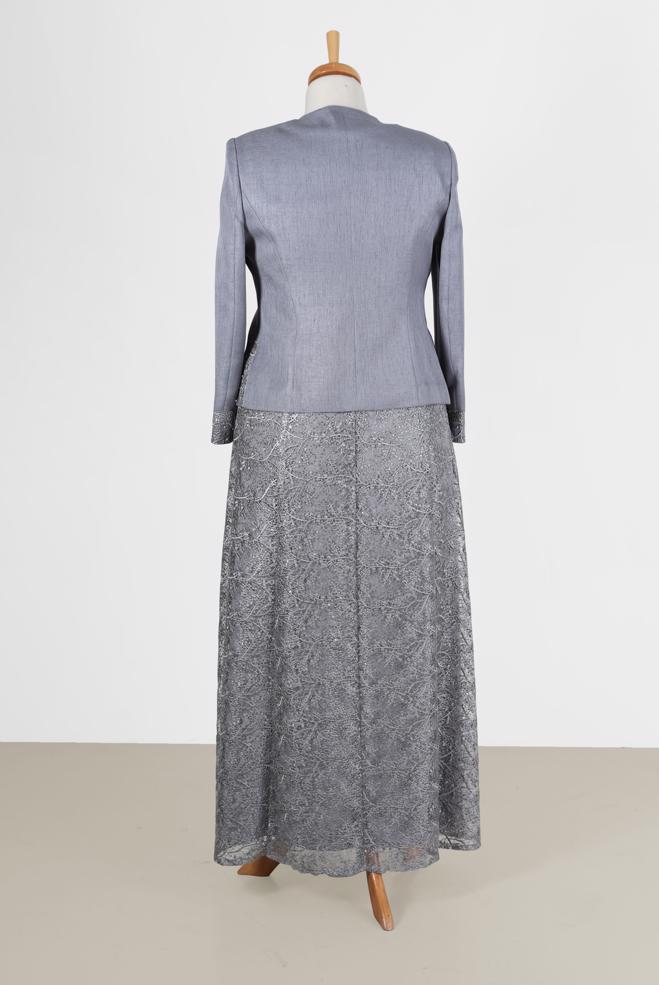 Vêtements hijab GRIS COSTUME HABILLÉ 2 PIÈCES DÉTAIL GUIPURE 30154 - ALVİNA