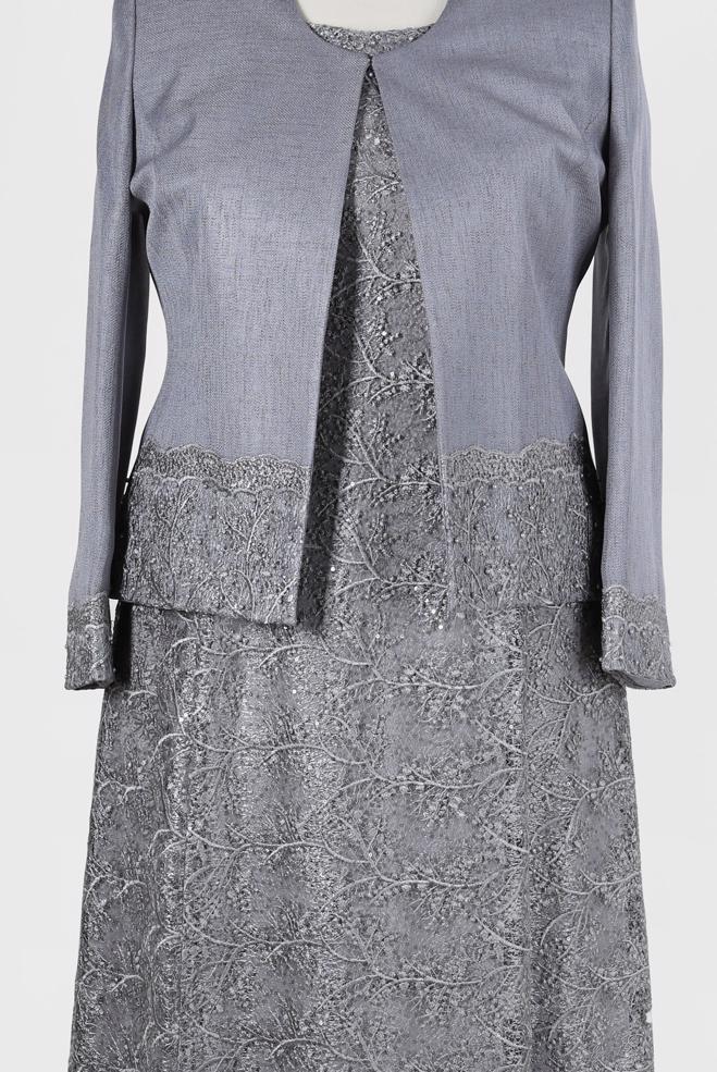Vêtements hijab GRIS COSTUME HABILLÉ 2 PIÈCES DÉTAIL GUIPURE 30154 - ALVİNA