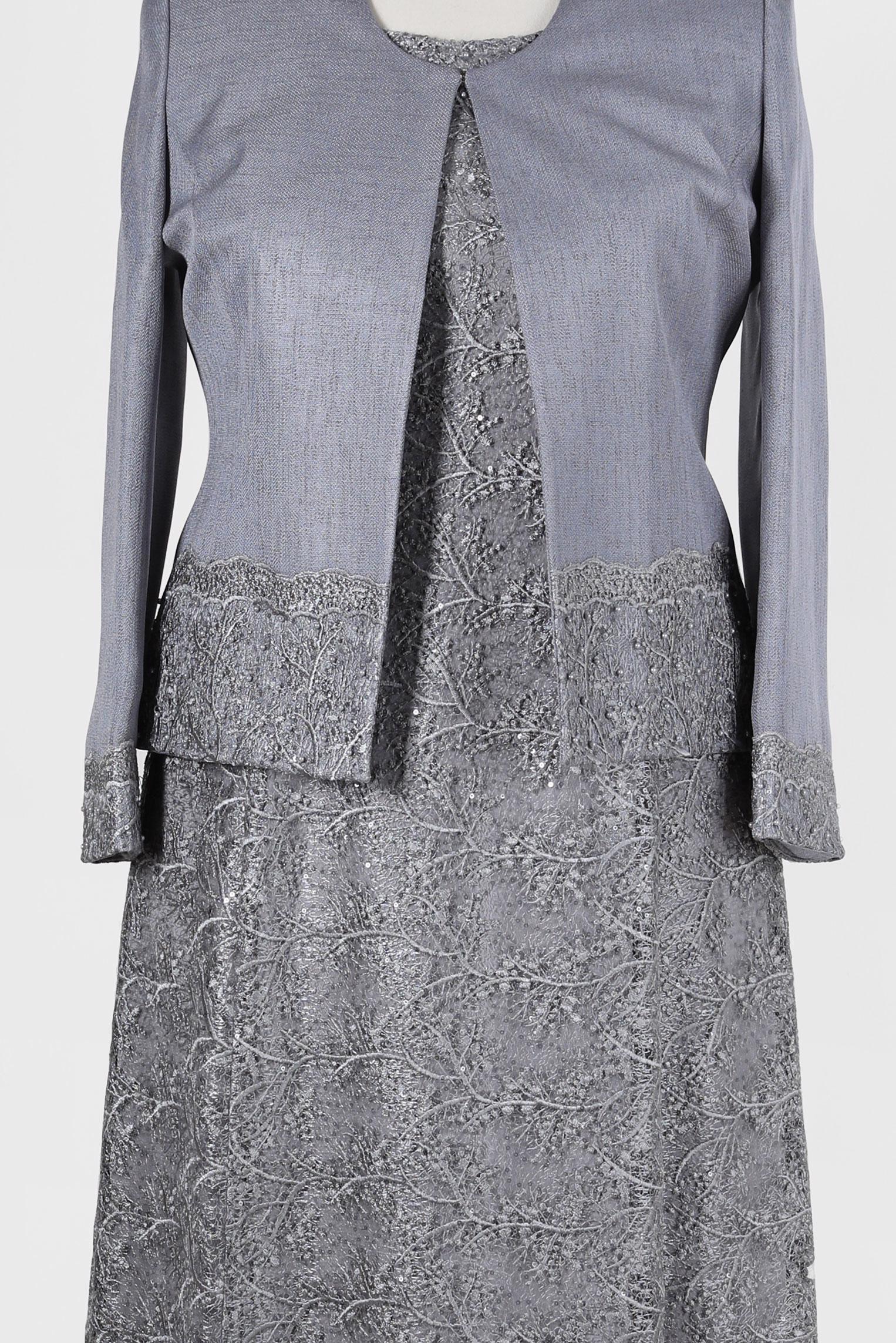 Tesettür giyim GRİ GÜPÜR DETAYLI İKİLİ ELBİSELİ TAKIM 30154 