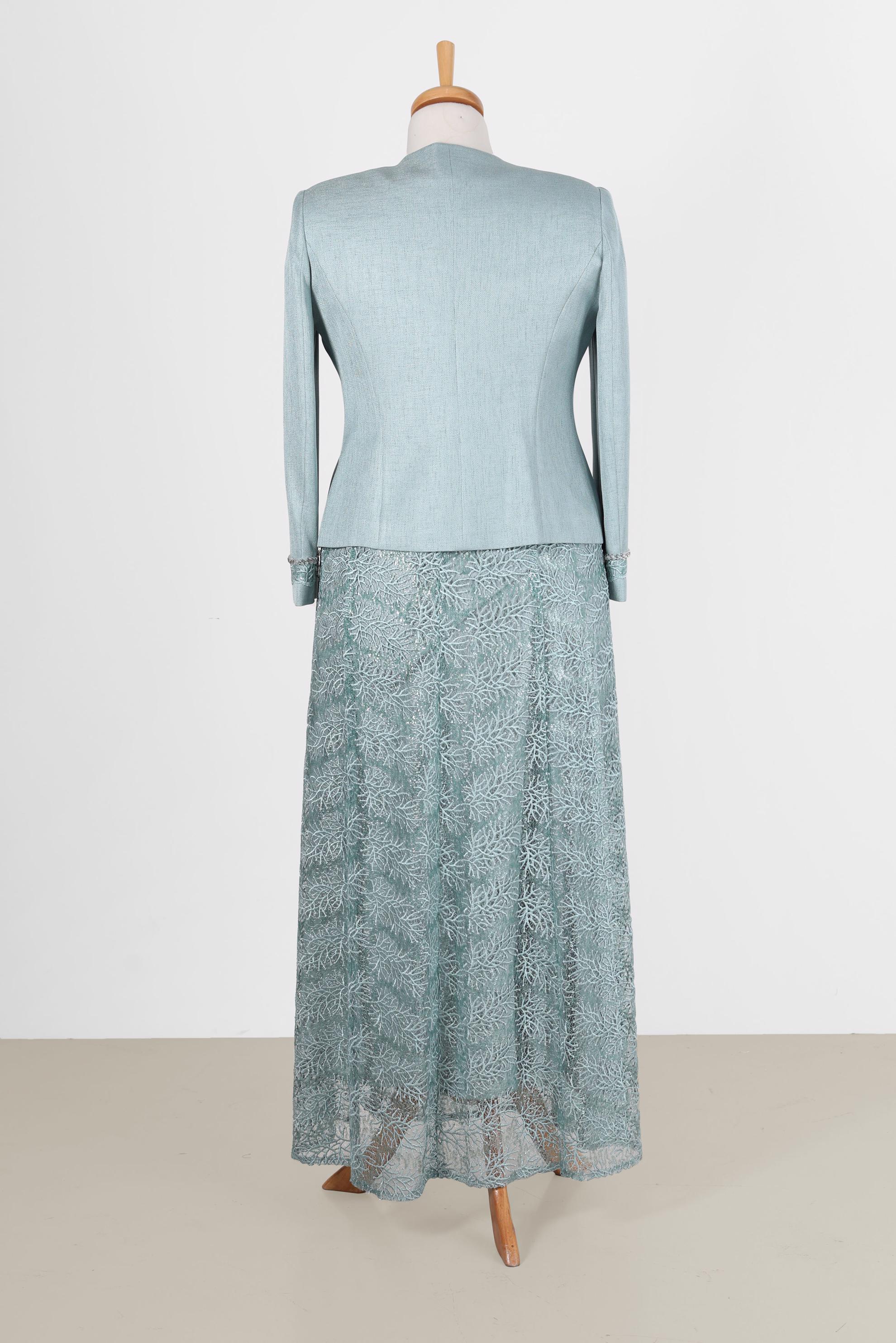 Hijab clothing GREEN PATTERNED GUIPURE DETAIL 2-PIECE DRESSED SUIT 30157 