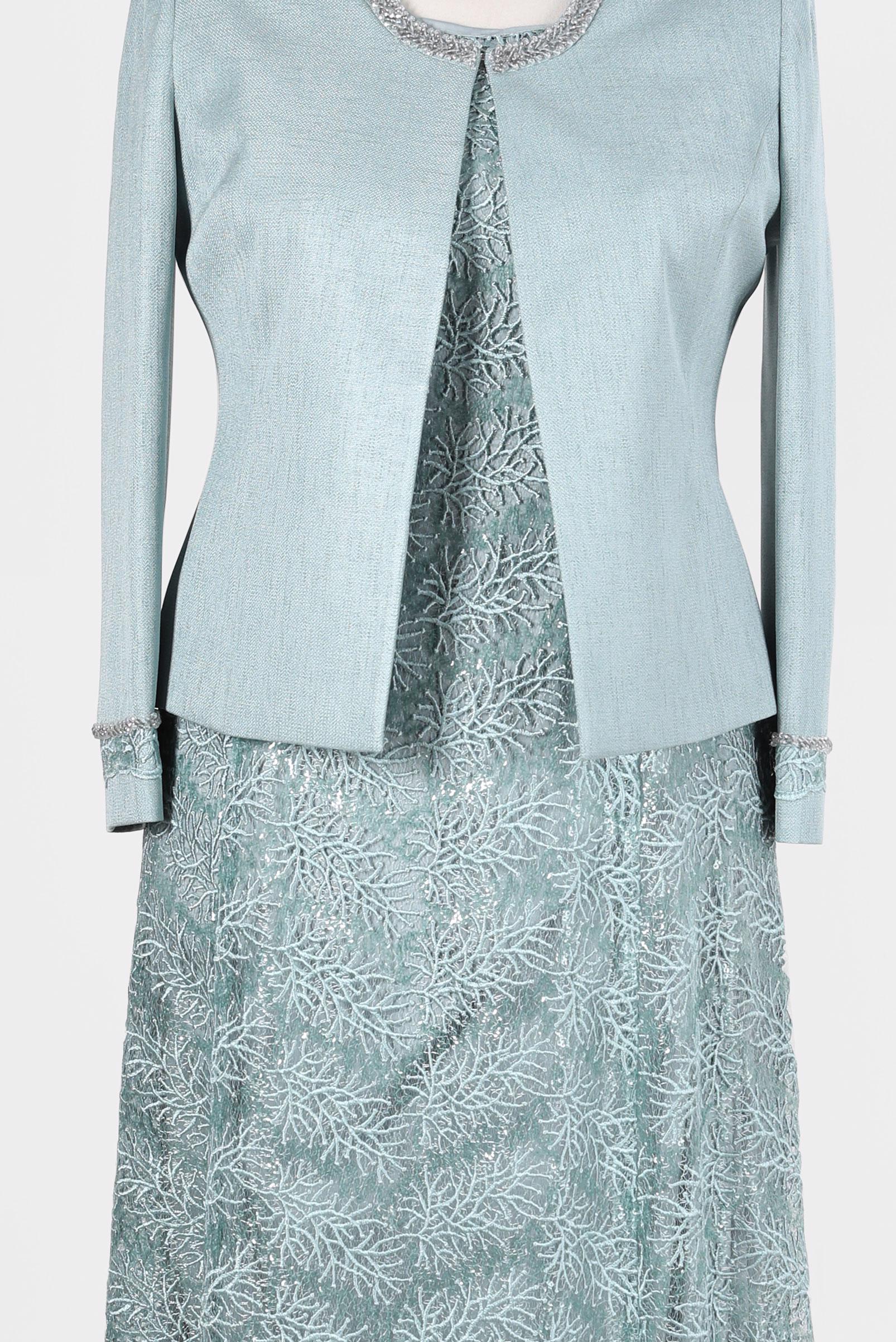 Hijab clothing GREEN PATTERNED GUIPURE DETAIL 2-PIECE DRESSED SUIT 30157 