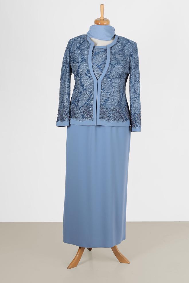 Vêtements hijab BLEU ENSEMBLE ROBE 2 PIÈCES DÉTAIL GUIPURE 30158 - ALVİNA