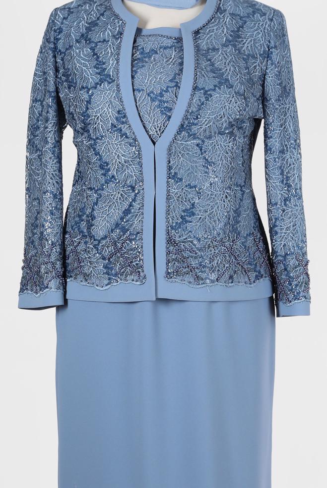 Vêtements hijab BLEU ENSEMBLE ROBE 2 PIÈCES DÉTAIL GUIPURE 30158 - ALVİNA