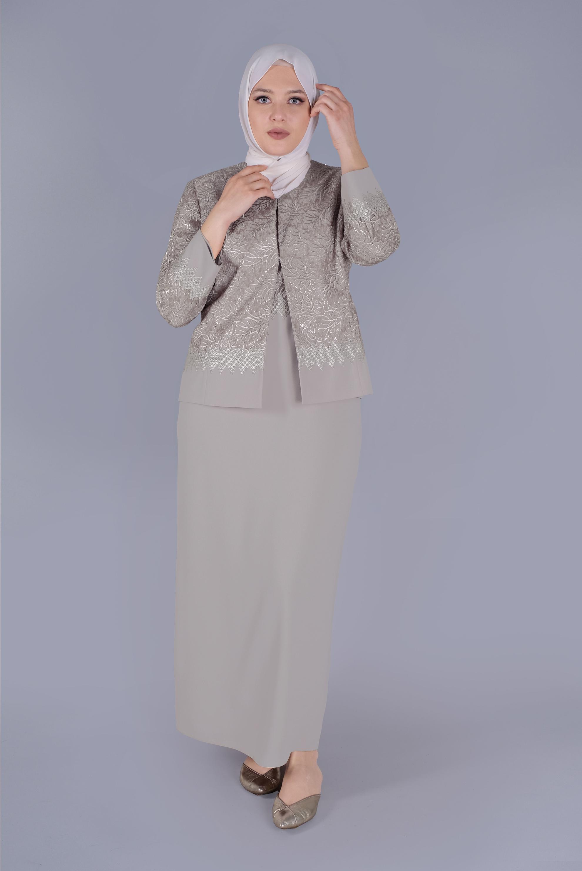 Hijab clothing BEIGE 2-PIECE EMBROIDERED SUIT WITH DRESS 30159 