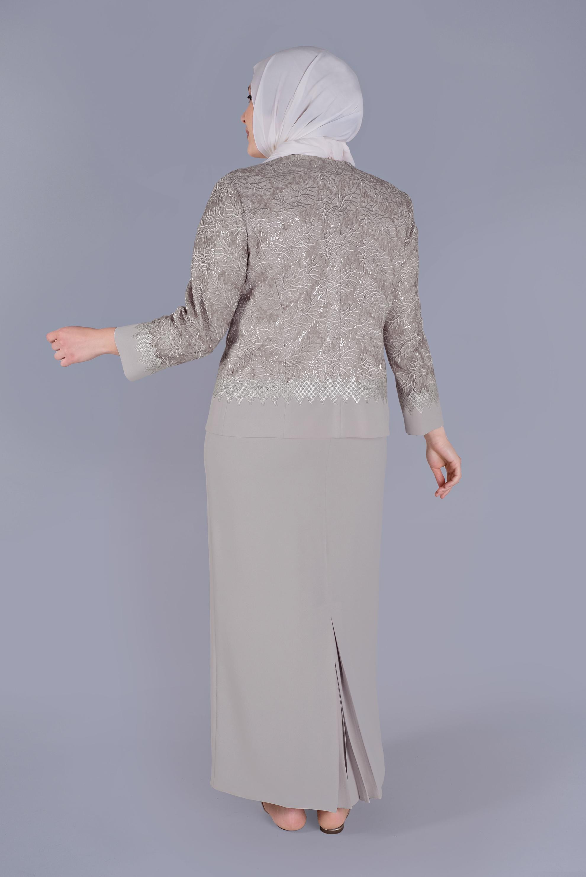 Hijab clothing BEIGE 2-PIECE EMBROIDERED SUIT WITH DRESS 30159 