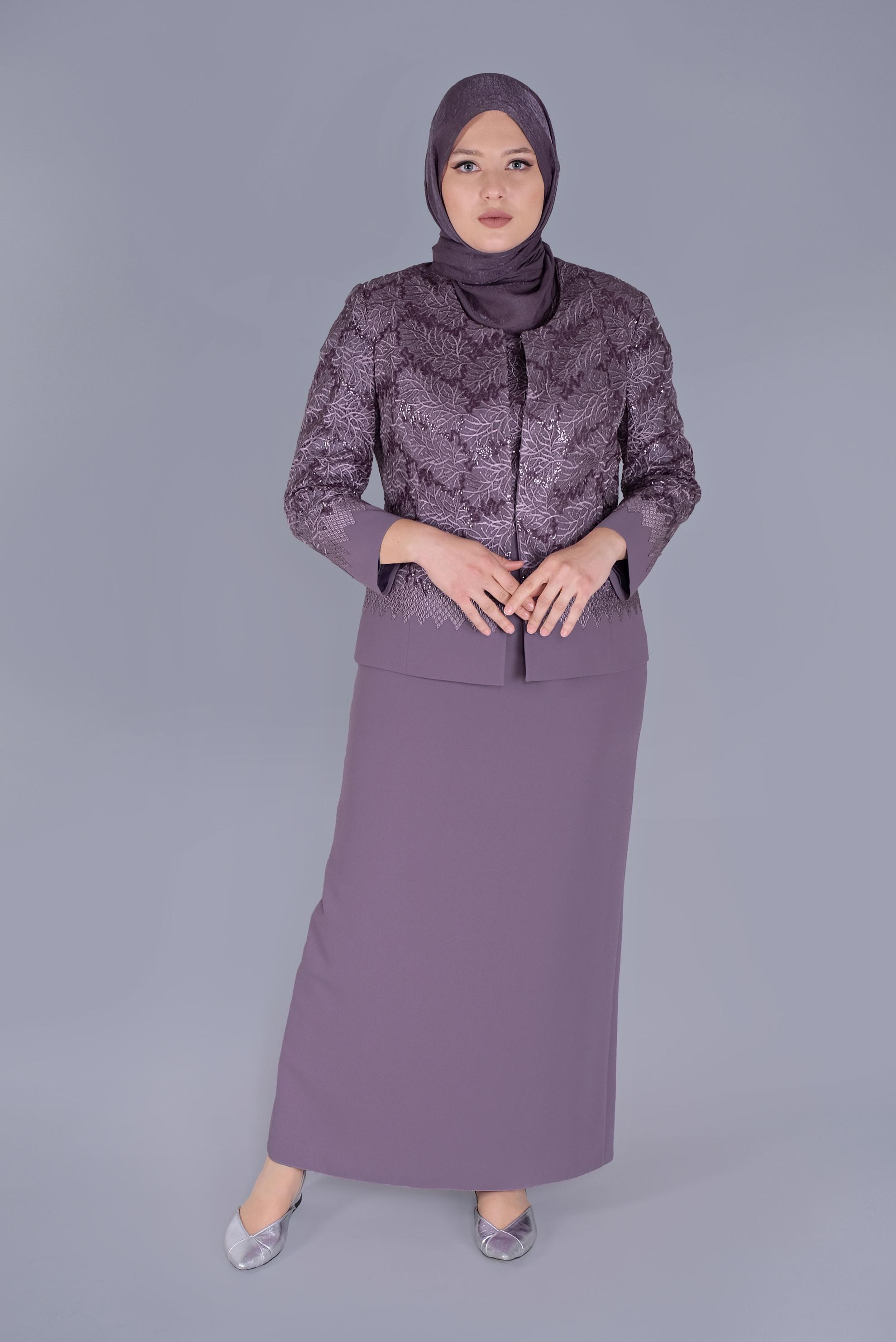 Vêtements hijab POURPRE COSTUME BRODÉ 2 PIÈCES AVEC ROBE 30159